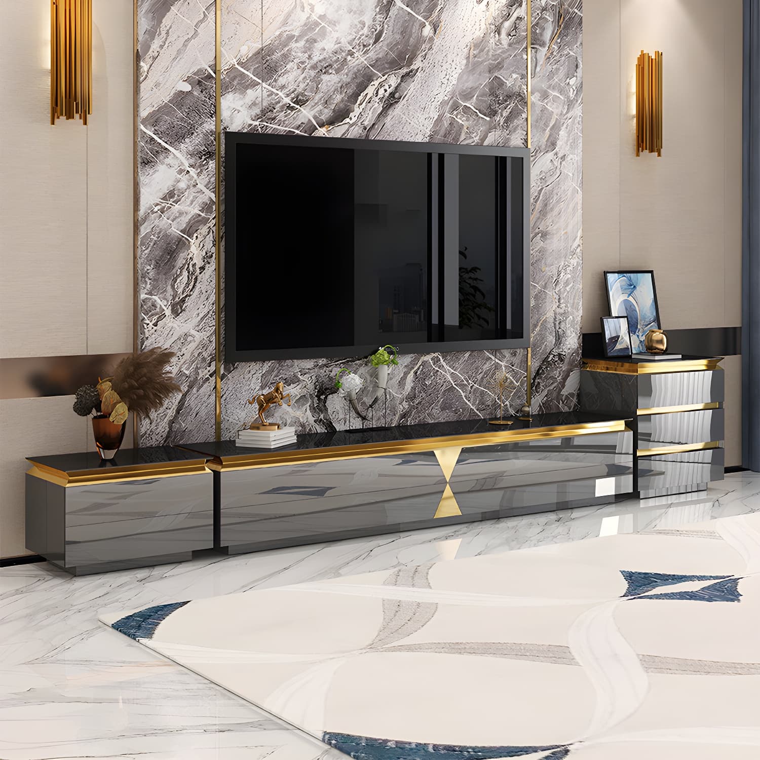 16" W Glam TV Media Stand Enclosed Storage Glass TV Media Console with Drawers thumbnail 12