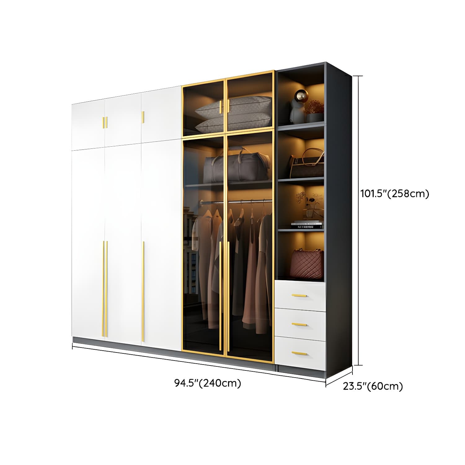 Contemporary Color Block Glass Doors Combination Armoire with Shelves Storage thumbnail 31
