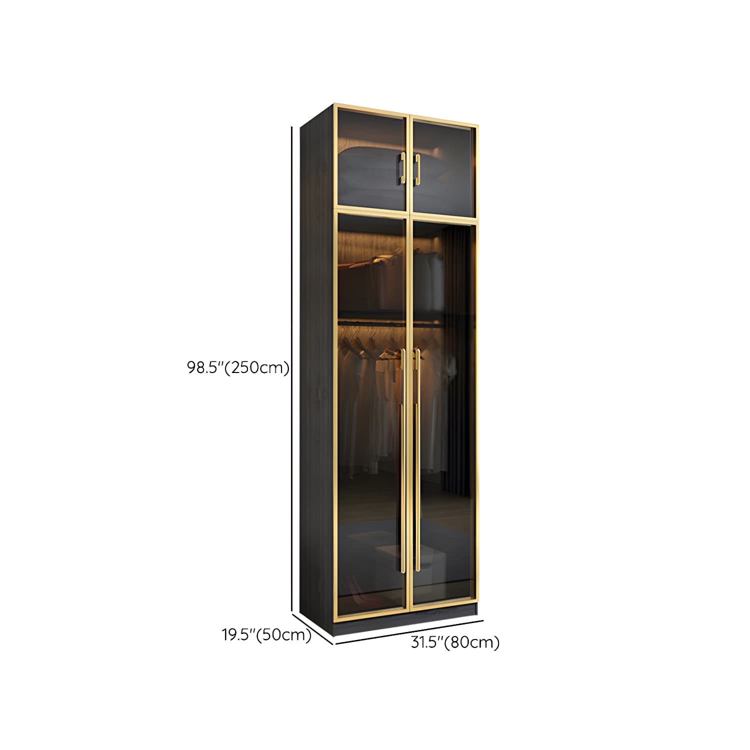 Modern Tempered Glass Doors Wardrobe Wood Frame Wardrobe without Light thumbnail 22