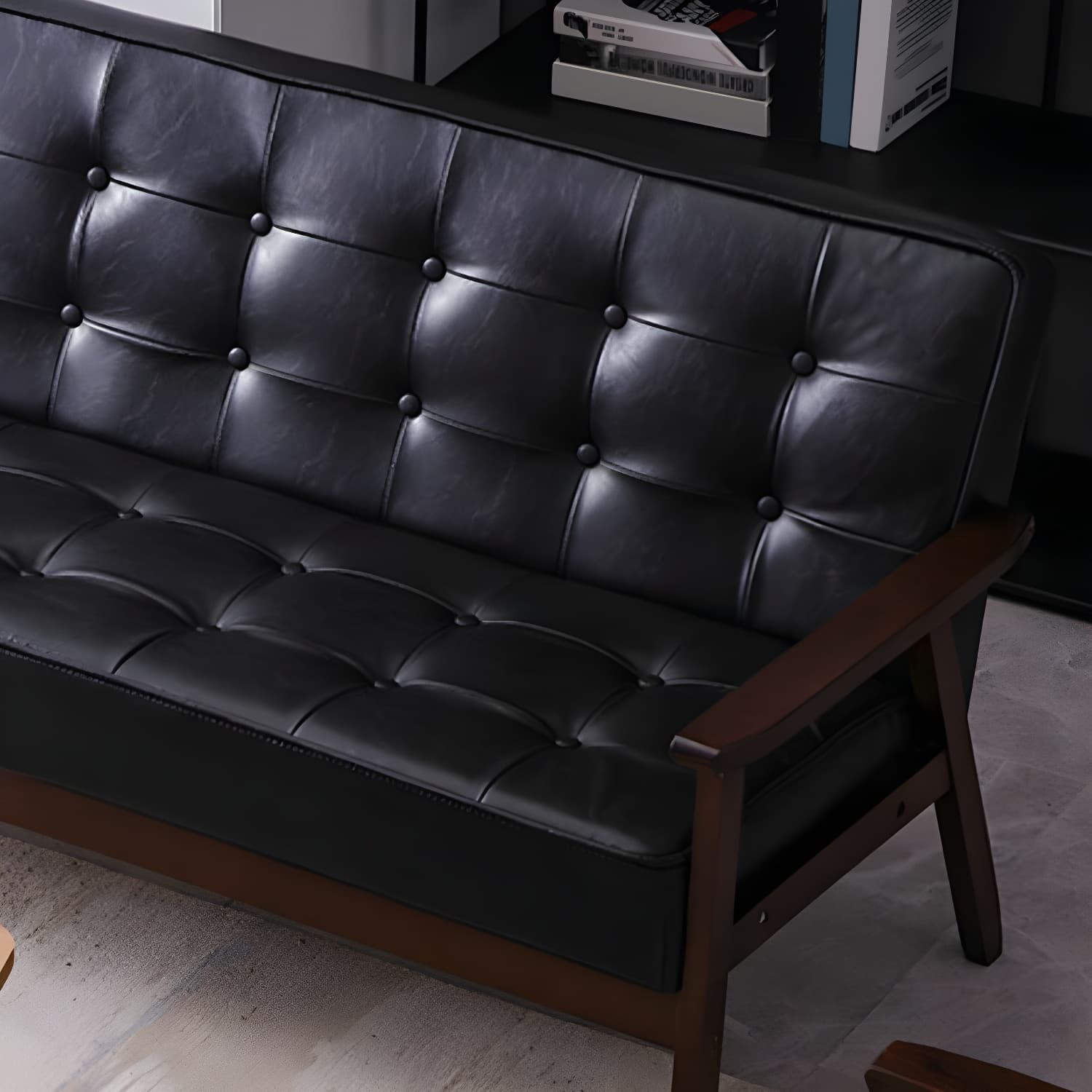 Mid-Century Modern Pine Wood Sofa with Tufted Back and Single Cushion Design thumbnail 13