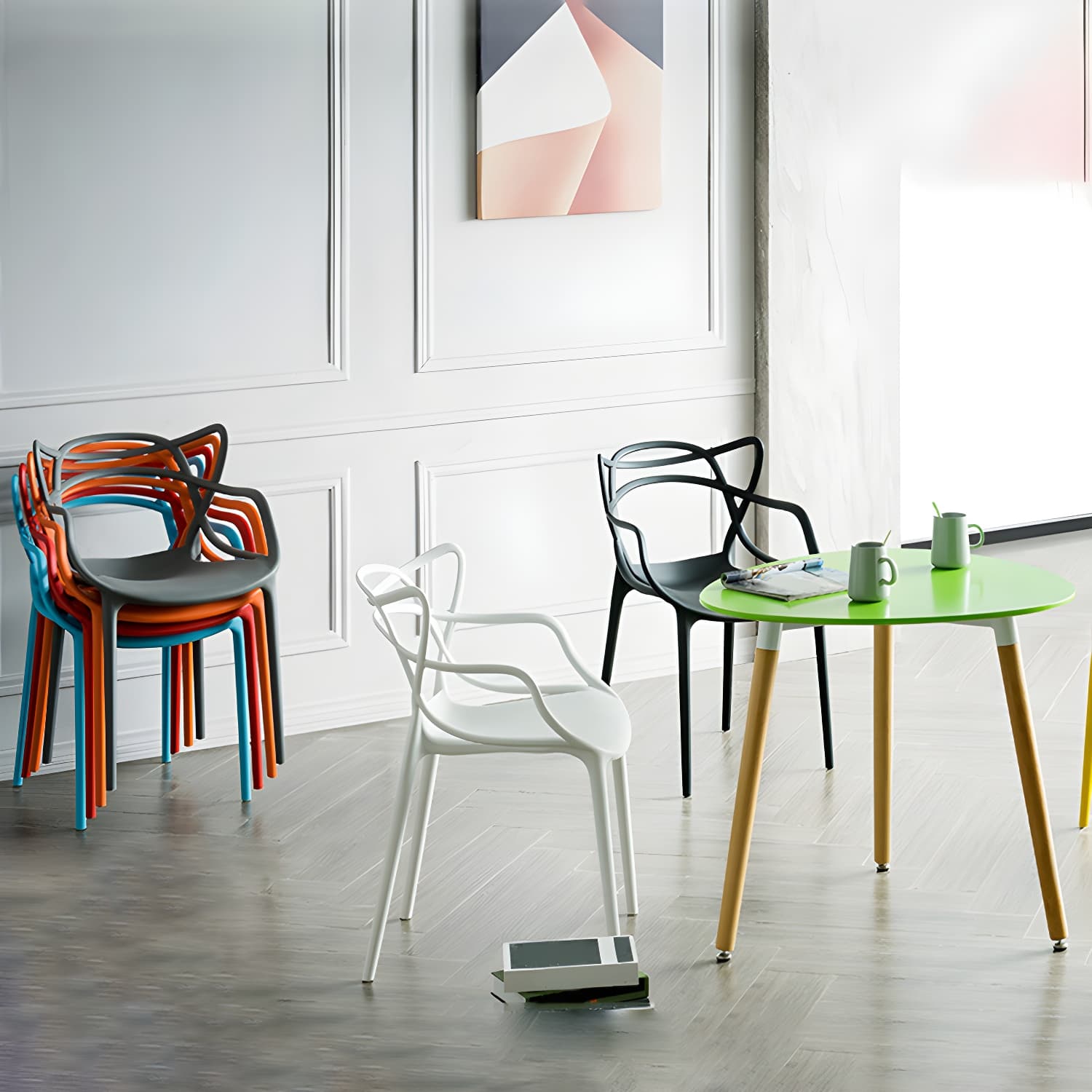 Open Back Dining Arm Chair Modern Indoor-Outdoor Plastic Chair thumbnail 10