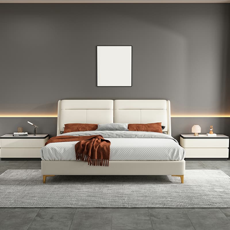 Modern Faux Leather Nightstand with 2 Drawers and Stone Countertop for Bedroom thumbnail 20