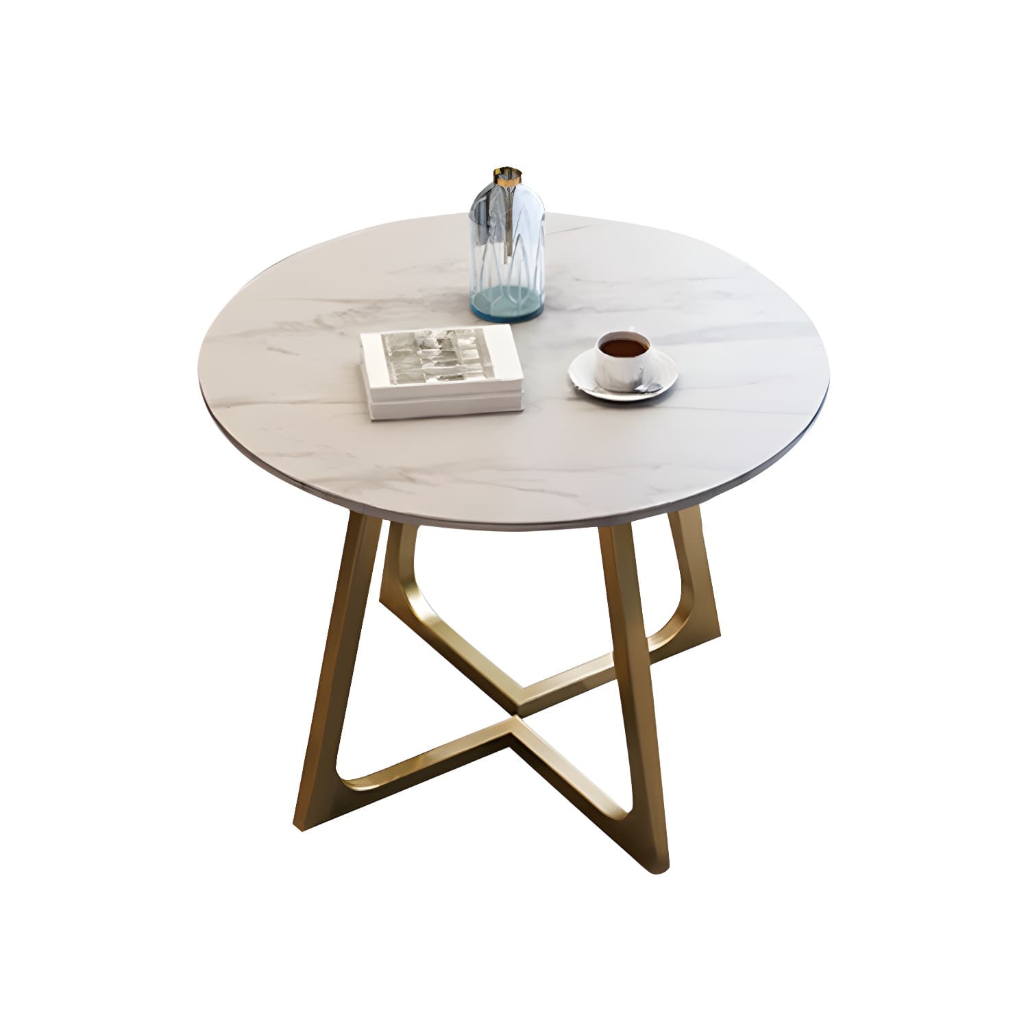 5-Piece Glam Dining Set Round White Table with Gold Metal Base and Upholstered Chairs thumbnail 9