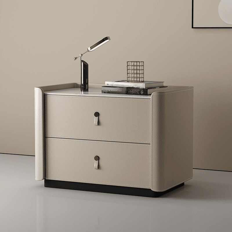 Modish 2 Tiers Drawer Storage Bedside Table with Stone Countertop thumbnail 9