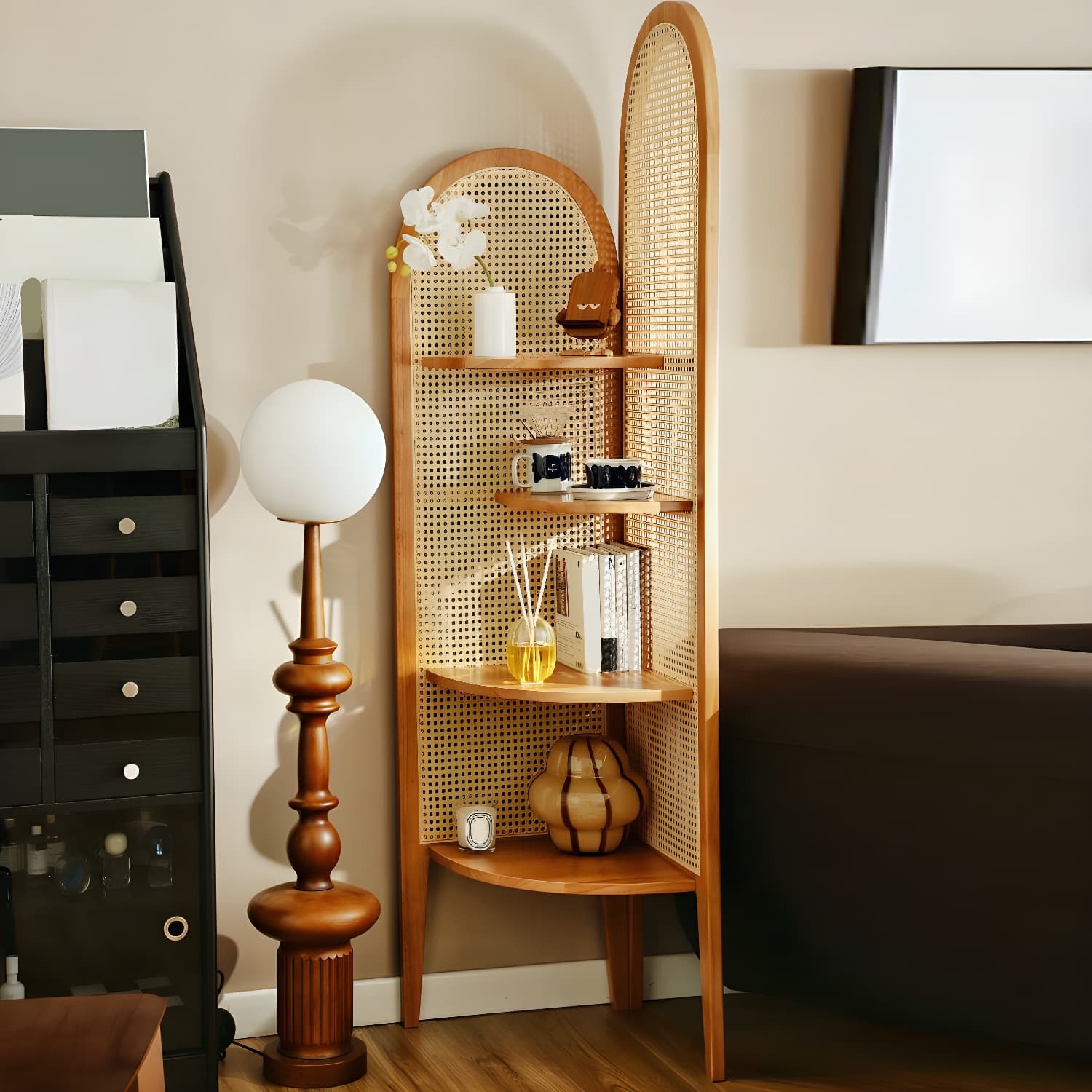 Corner Scandinavian with Wood Counter Top and Rubberwood Legs, 4 Shelves & Straight Legs thumbnail 4