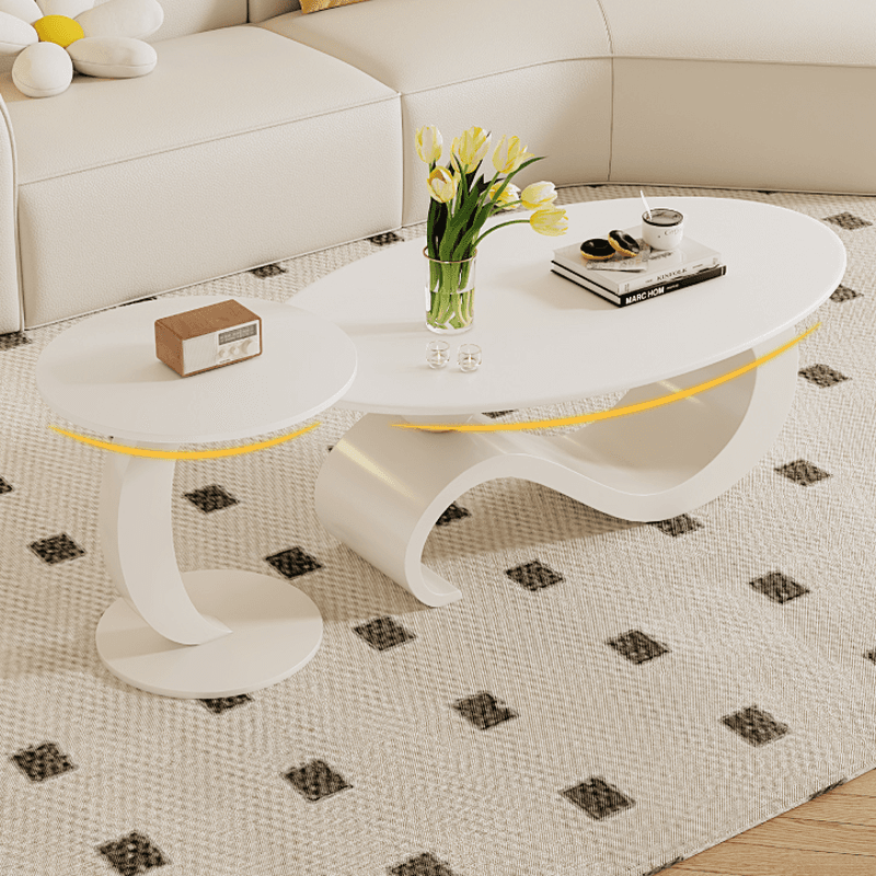 Simple Rock Coffee Table Chalk Scratch-proofed with Oblong/Circular Tabletop & Abstract/Stump Base for Foyer thumbnail 4