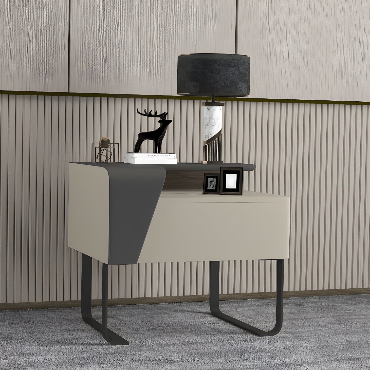 Modern Wooden Nightstand 19" Tall Sled Bedside Cabinet with Drawer thumbnail 3