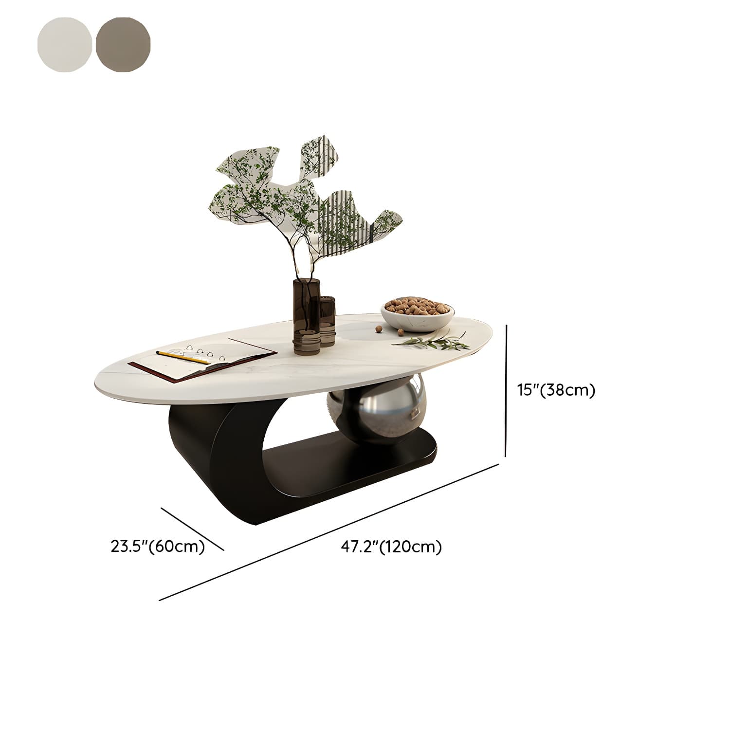 14"H Glam Coffee Table Slate Oval Pedestal Coffee Cocktail Table thumbnail 16