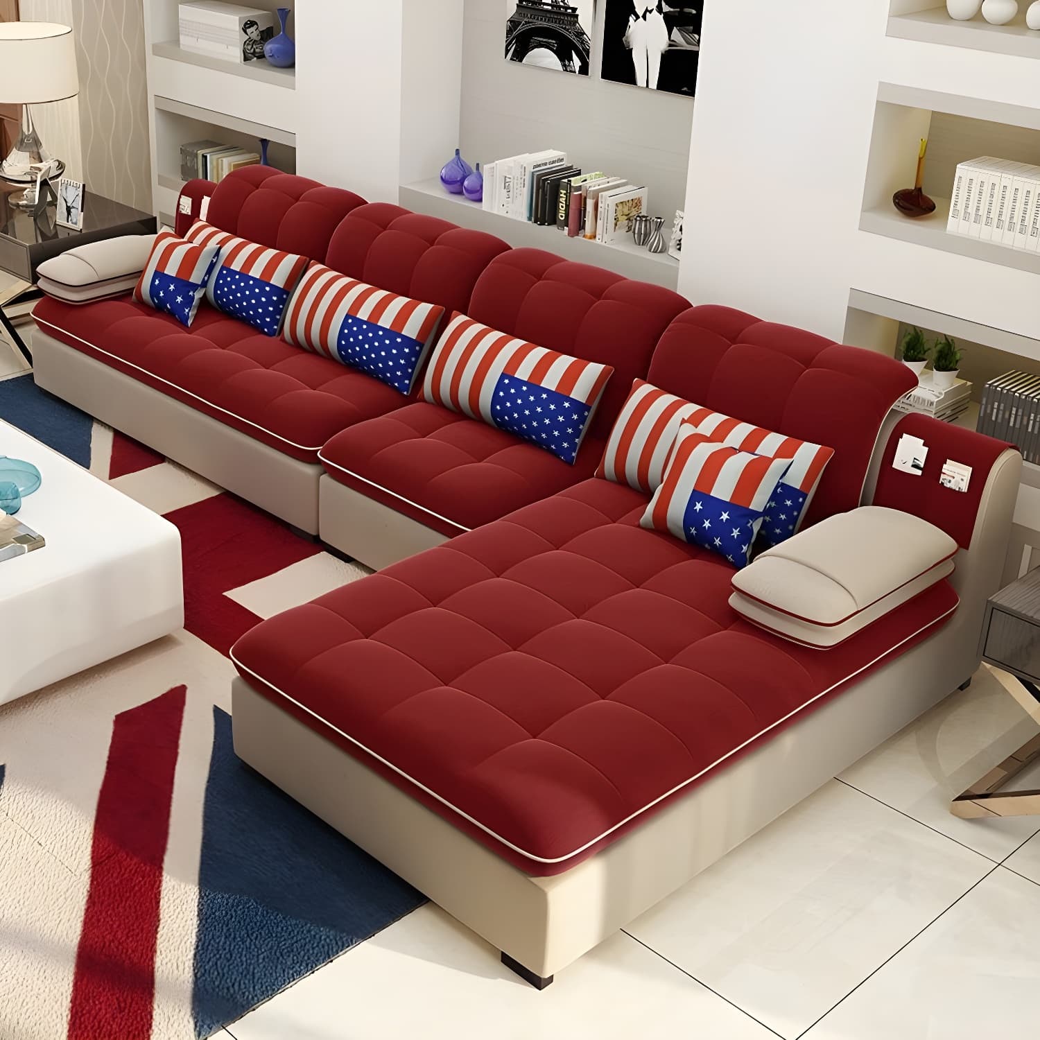Modern Wood Frame L-Shaped Stationary Sofa Chaise with Adjustable Headrest and Storage Included thumbnail 12