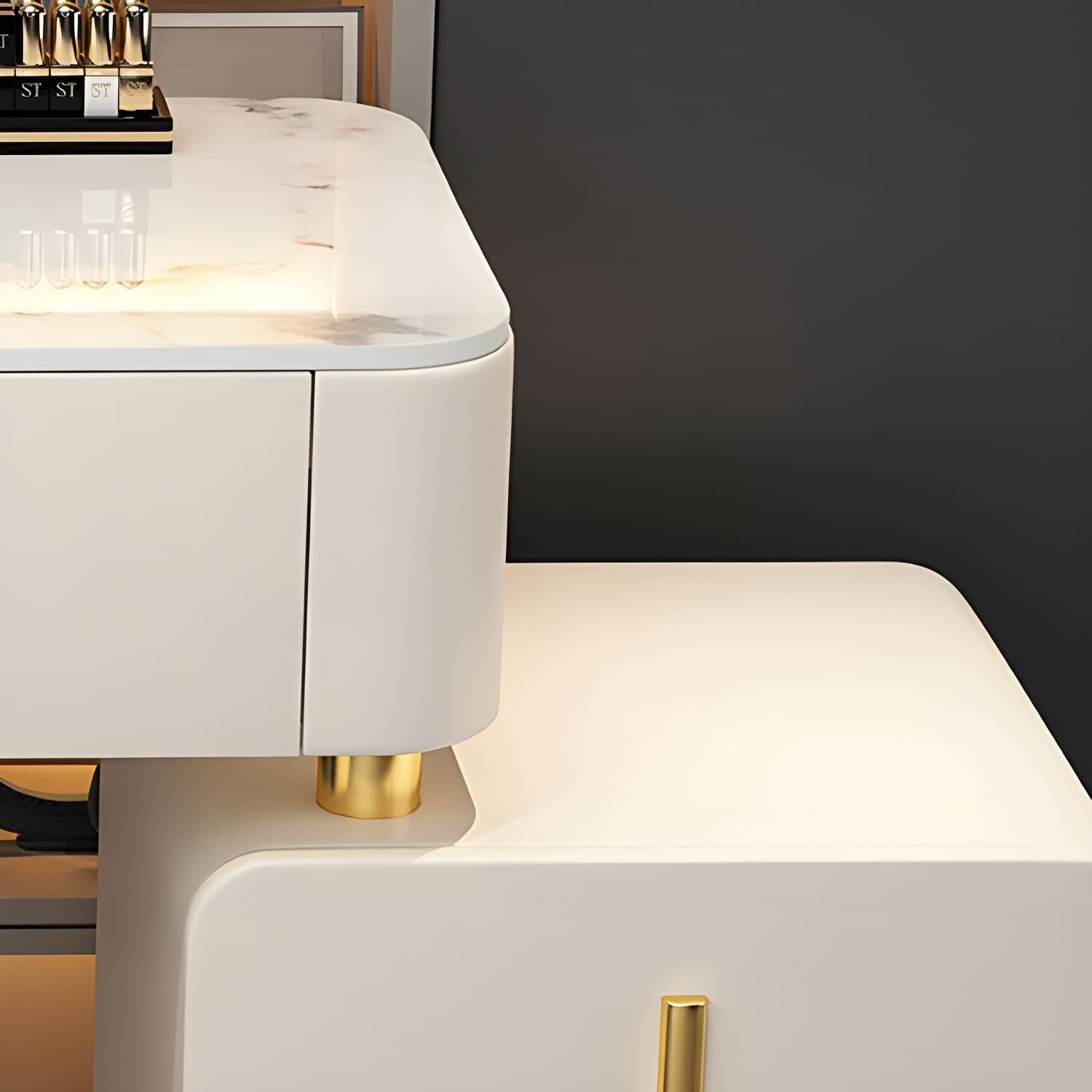 Modern Stone Top Makeup Vanity Desk with Solid Wood Storage Drawers thumbnail 10