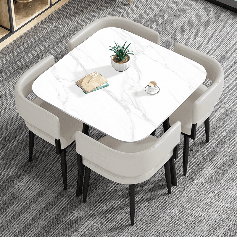 Circular Dining Table Set with a Slate Tabletop in White/Gray/Coal, Back and Cushion Chair for Dining Table for 4 in a Simple Style thumbnail 13