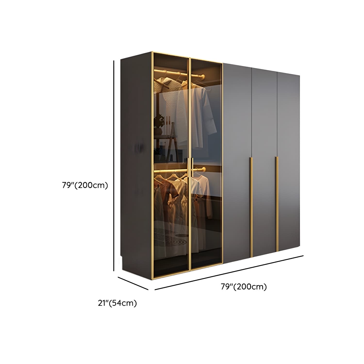 Modern Grey Wood Wardrobe Armoire with Drawers & Adjustable Shelves thumbnail 16