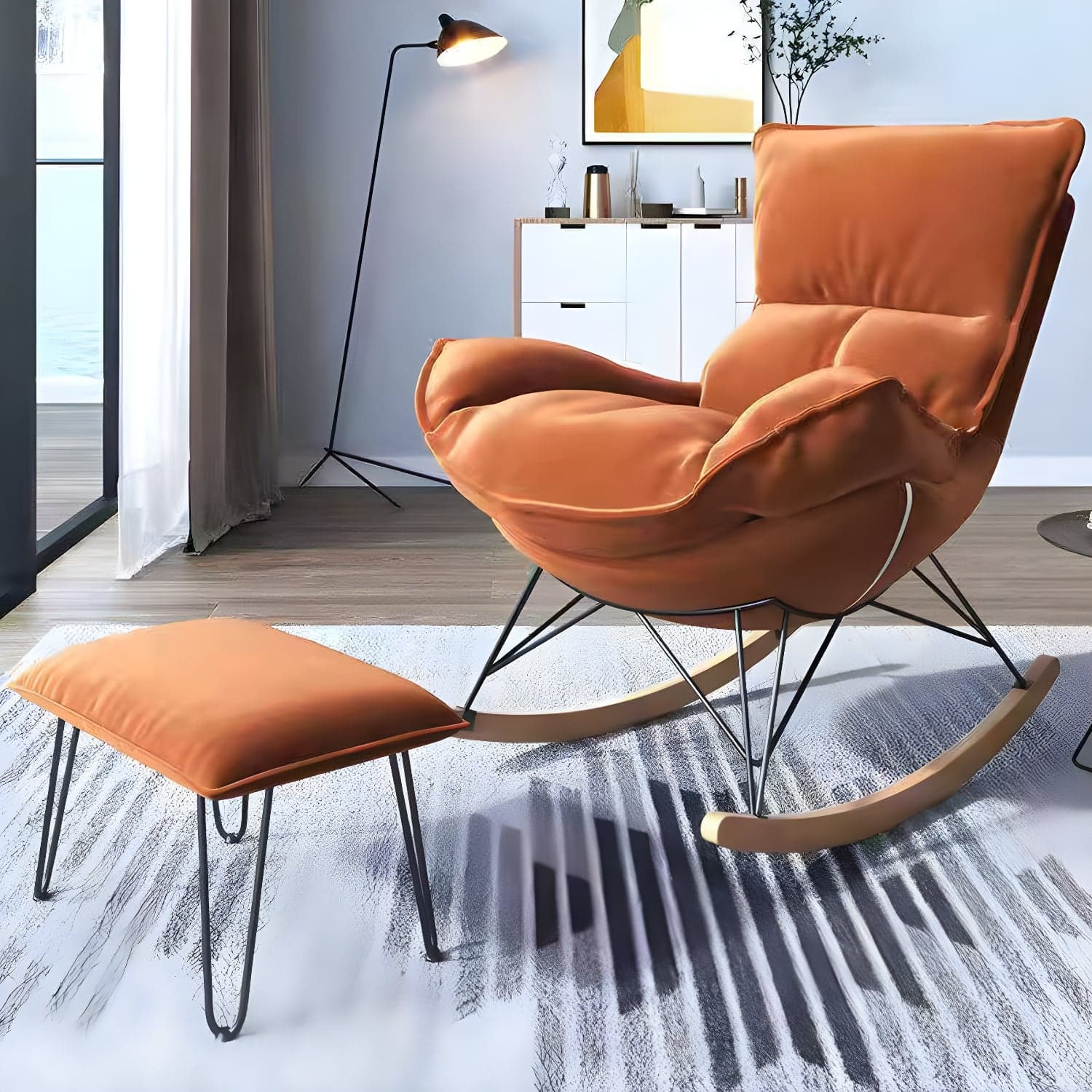 Contemporary Rocking Chair Solid Wood Rocker Chair with Removable Cushions thumbnail 6