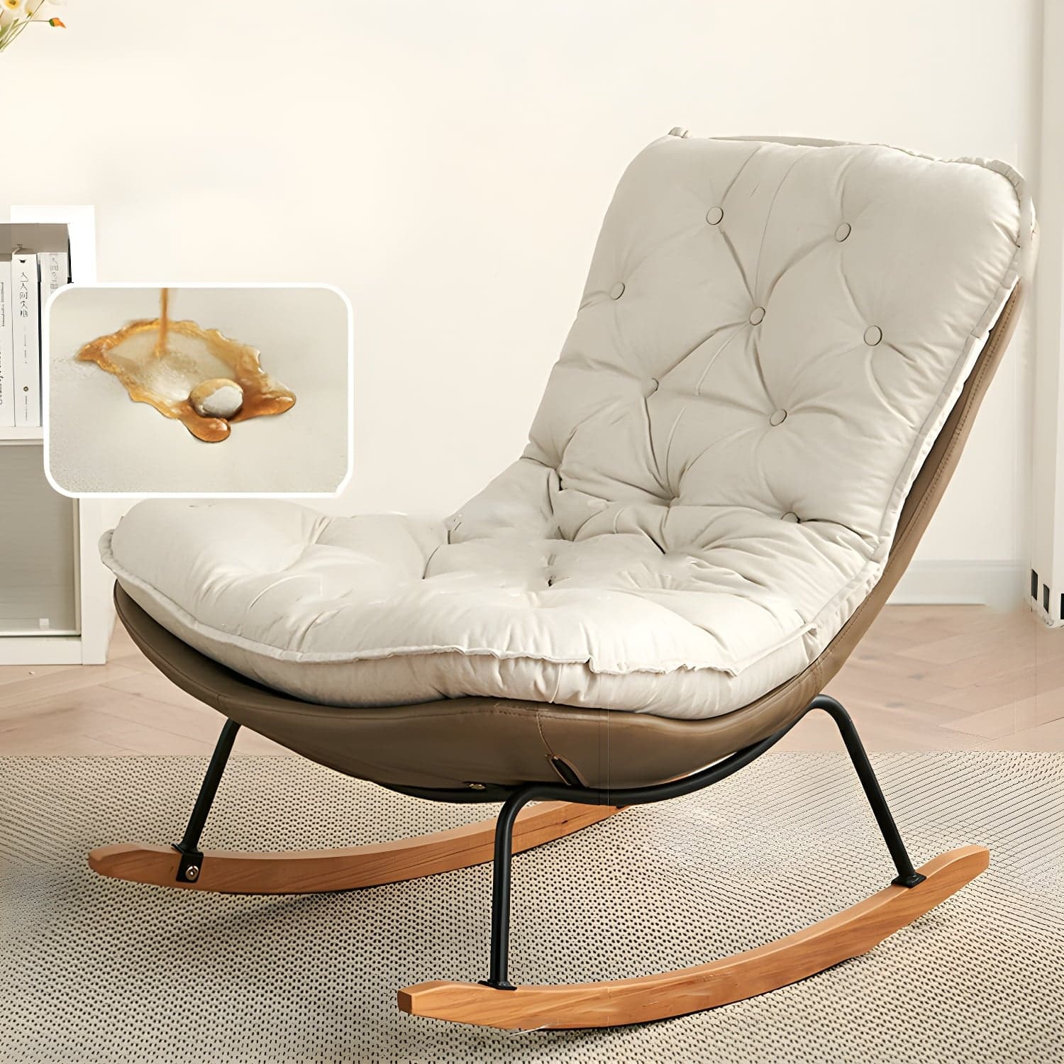 41" Wide Upholstered Button-Tufted Rocking Accent Chair with Legs thumbnail 3