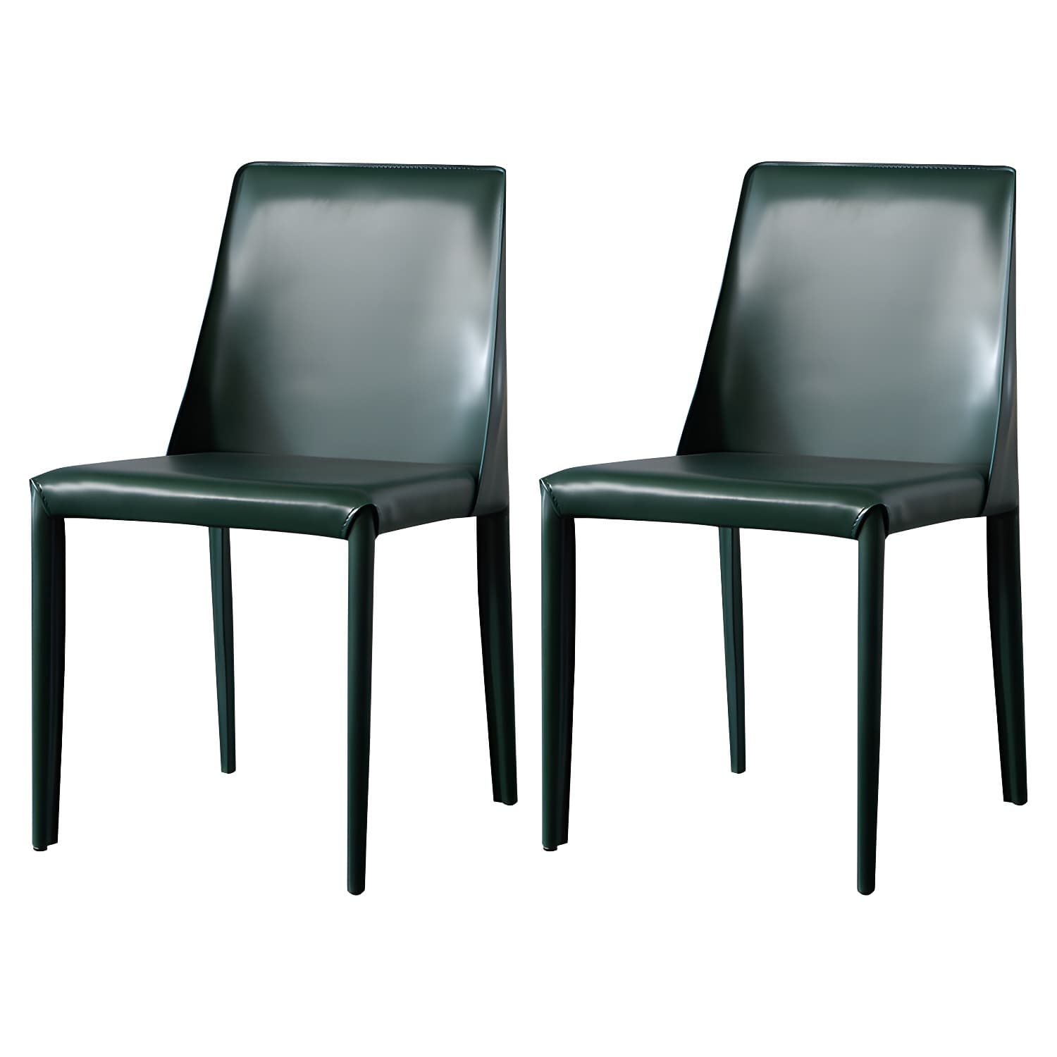 Solid Back Armless Dining Chairs Indoor Leather Side Chairs with Metal Legs thumbnail 2