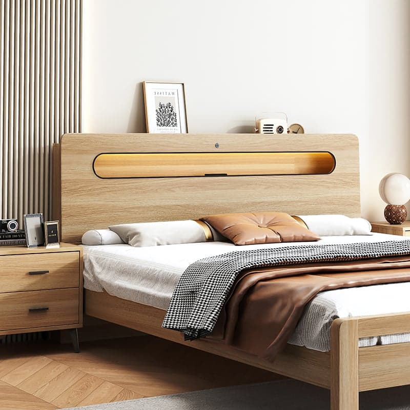 Simplistic Panel Headboard with No Distressing, Shelves, and Illumination Light for Queen/Full/Twin XL Bed in Rectangular Shape, Standard Height thumbnail 4