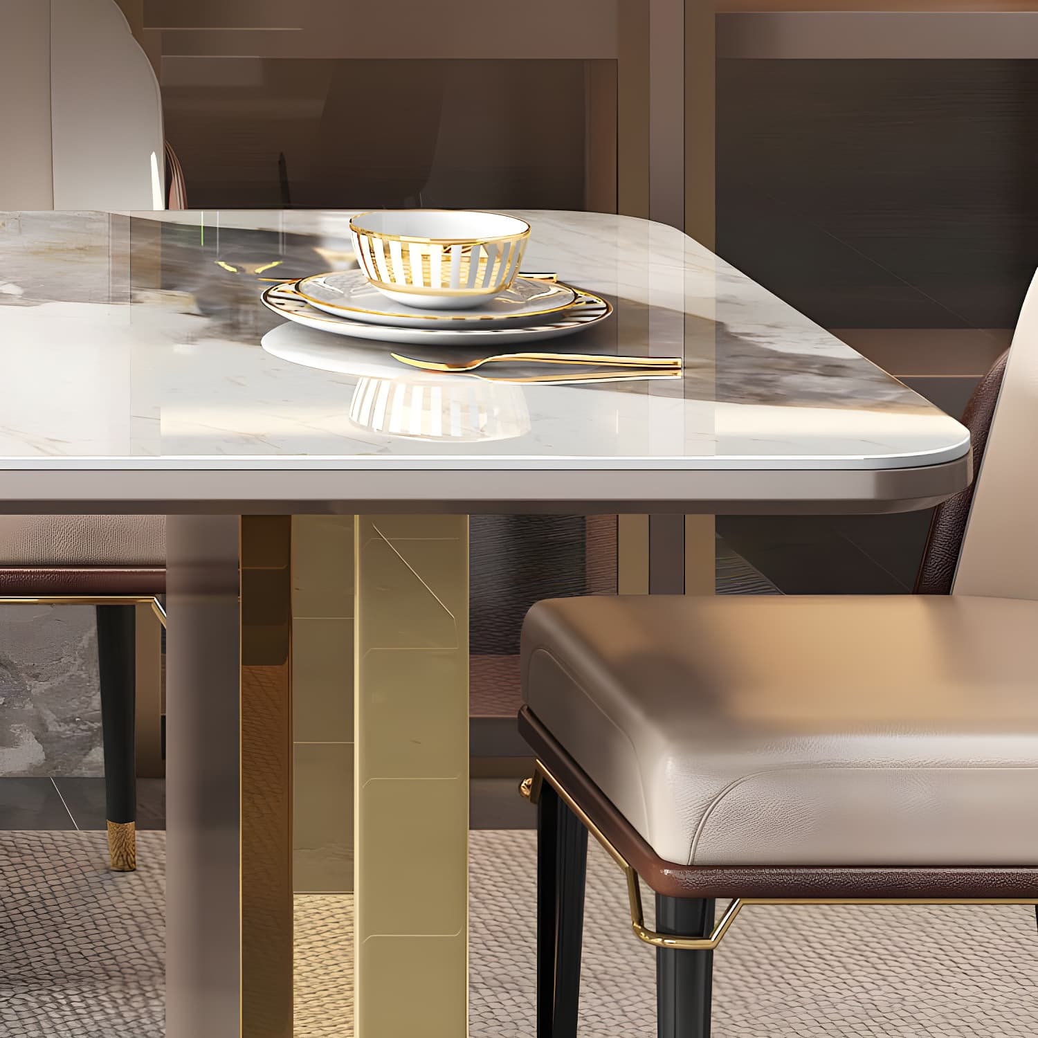 Luxury Sintered Stone Top Dining Set Rectangle 1/4/5/6/7/9 Pieces Dining Table with Chairs thumbnail 8