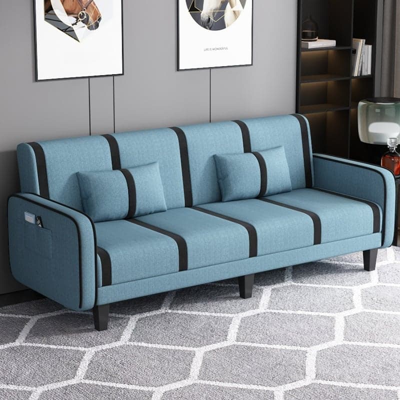 Trendy Solid Color Stain Resistant Standard Sofa/Loveseat in Dark Gray/Cerulean/Light Brown with Arm, Seats 3/2 People, and 2 Pillows thumbnail 5