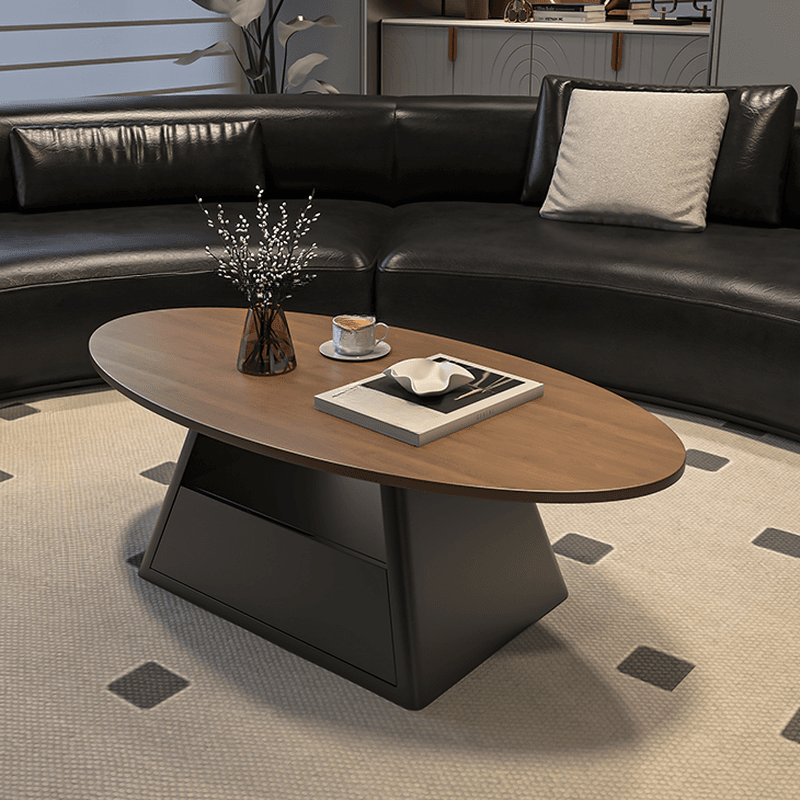 Single Board Game Coffee Table with Slate Top and Base, Elliptical Shape, 1 Drawer, and 1 Shelf thumbnail 2