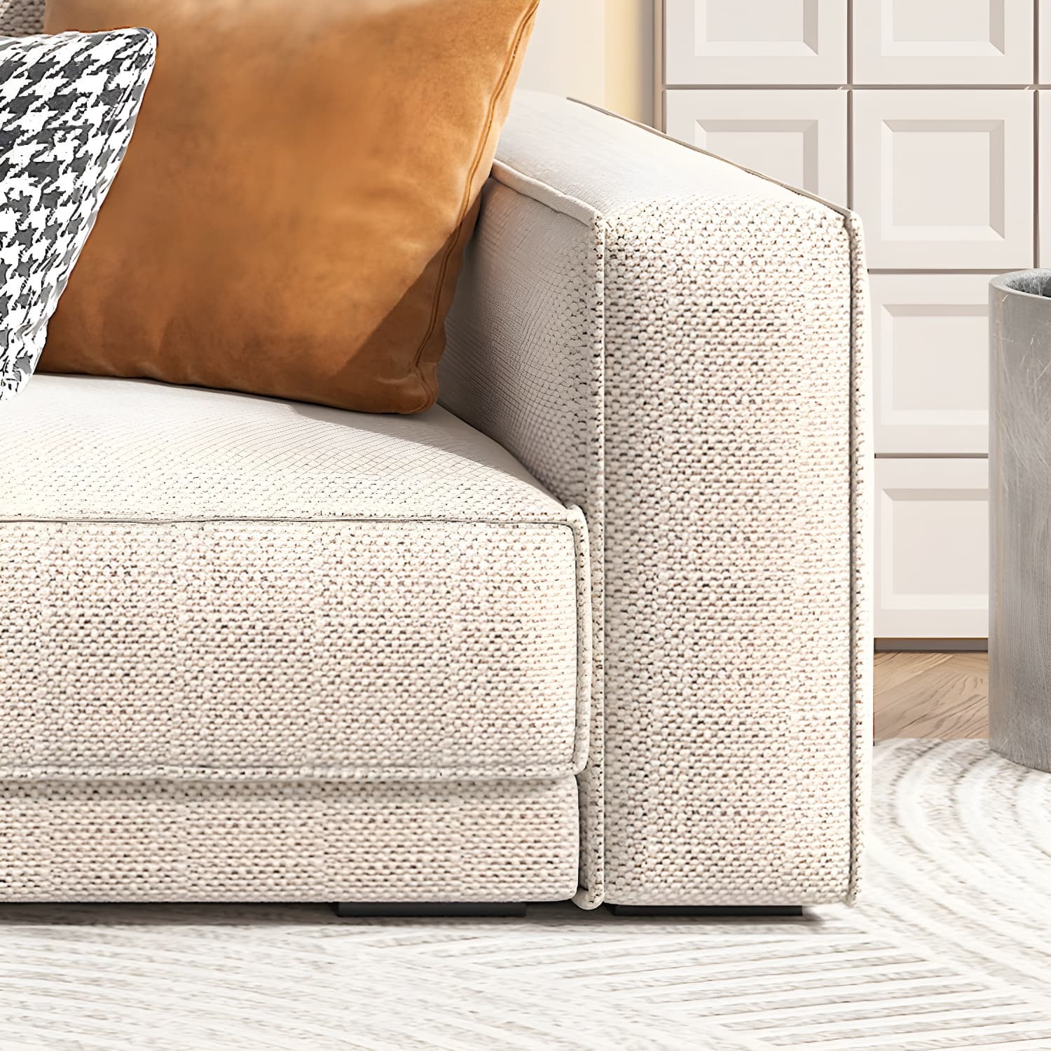 Modern Beige Linen L-Shape Sofa Chaise with Square Arm in Wood Frame thumbnail 12