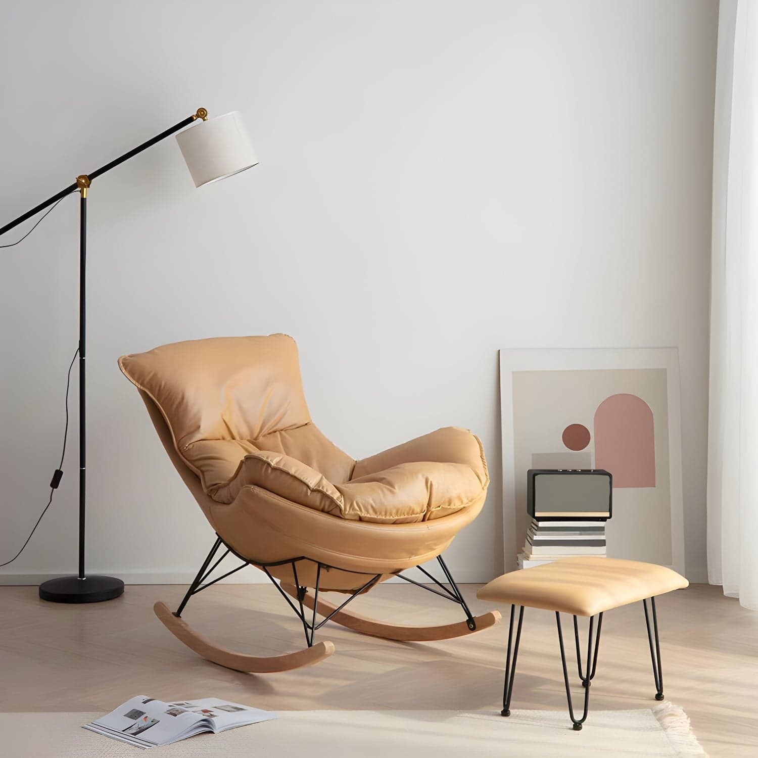 Contemporary Style Nursery Sofa Rocking Chair Indoor Rocking Chair with Ottoman thumbnail 2