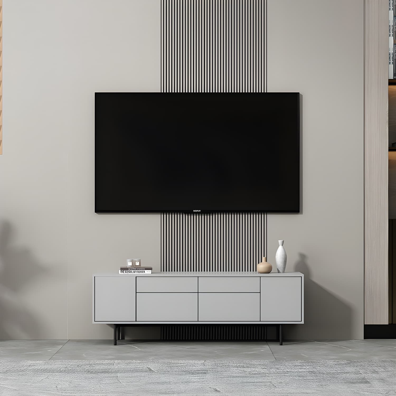 Industrial Enclosed Storage TV Stand Wooden Rectangle TV Cabinet with Splayed Legs thumbnail 13