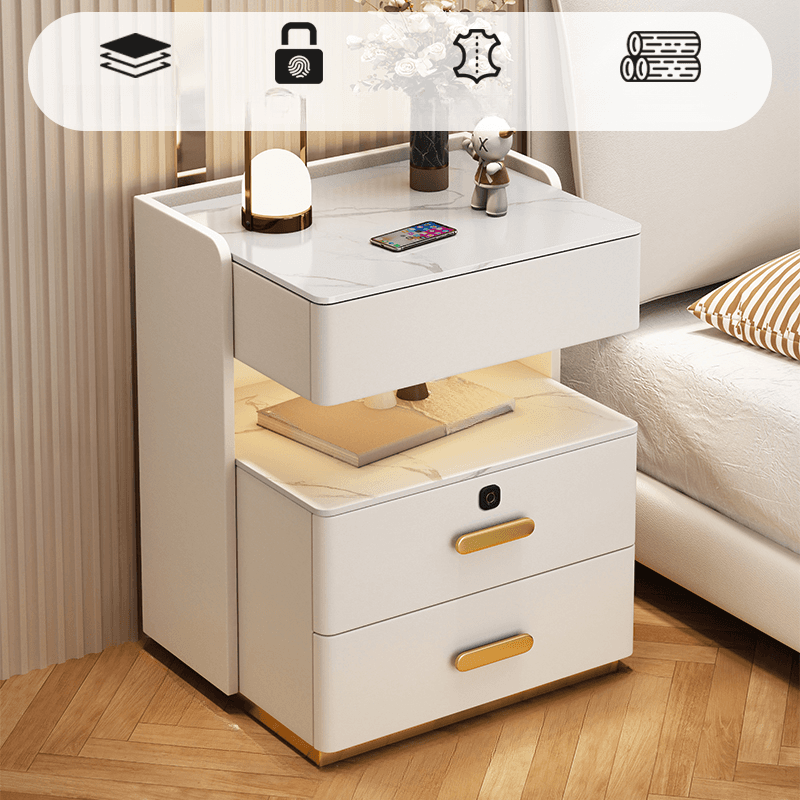 Minimalist Sintered Stone Drawer Storage Nightstand with Illumination Light thumbnail 6