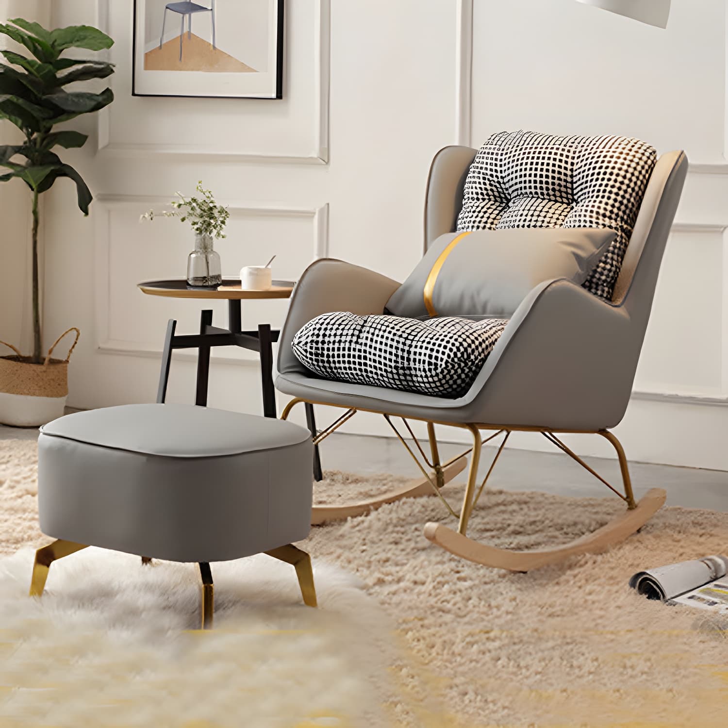 Modern Upholstered Rocker Chair Metal Frame Friction Resistant Rocker Chair for Home thumbnail 4