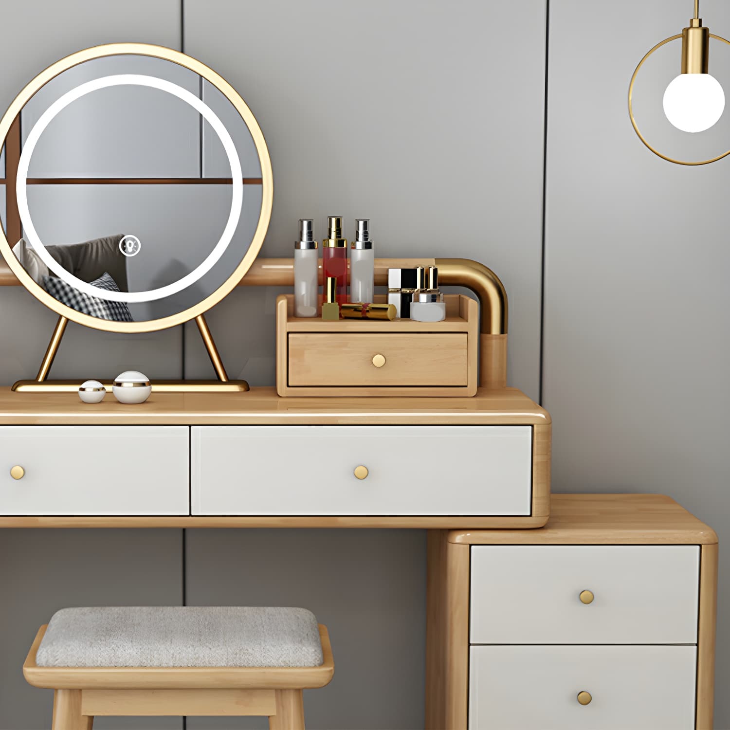 Modern Style Rubber Wood Vanity Table with 6 Drawers Dressing Table thumbnail 8