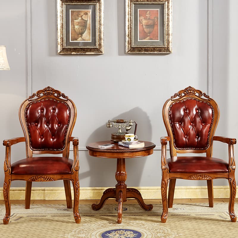 Steady Bordered Leather Upholstered Side Chair/Arm Chair with Wooden Legs and Nailhead Embellishment for Dinette in a Nordic Style thumbnail 6