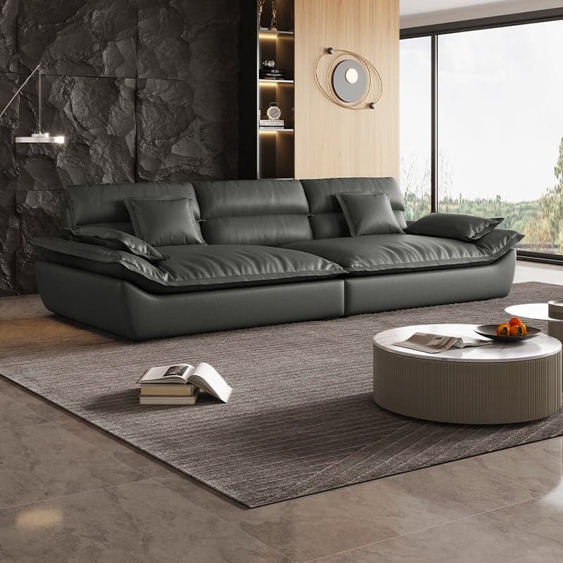 Contemporary Scratch-tolerant Solid Color Standard Sofa in Dark Gray/White/Light Blue, Seats 5 with 2 Pillows thumbnail 3