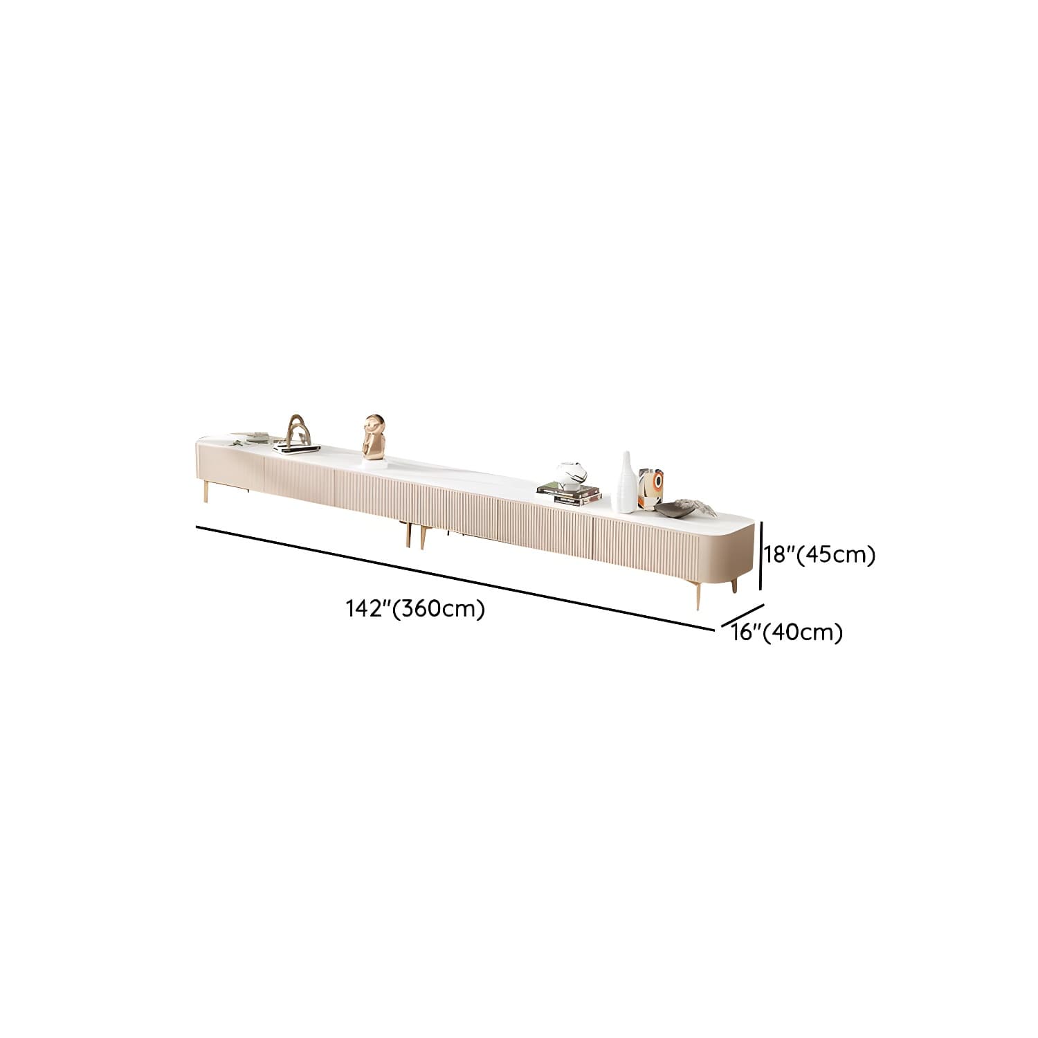 White Modern TV Stand with Low Height, Stone Material & Drawers for Full Assembly thumbnail 18