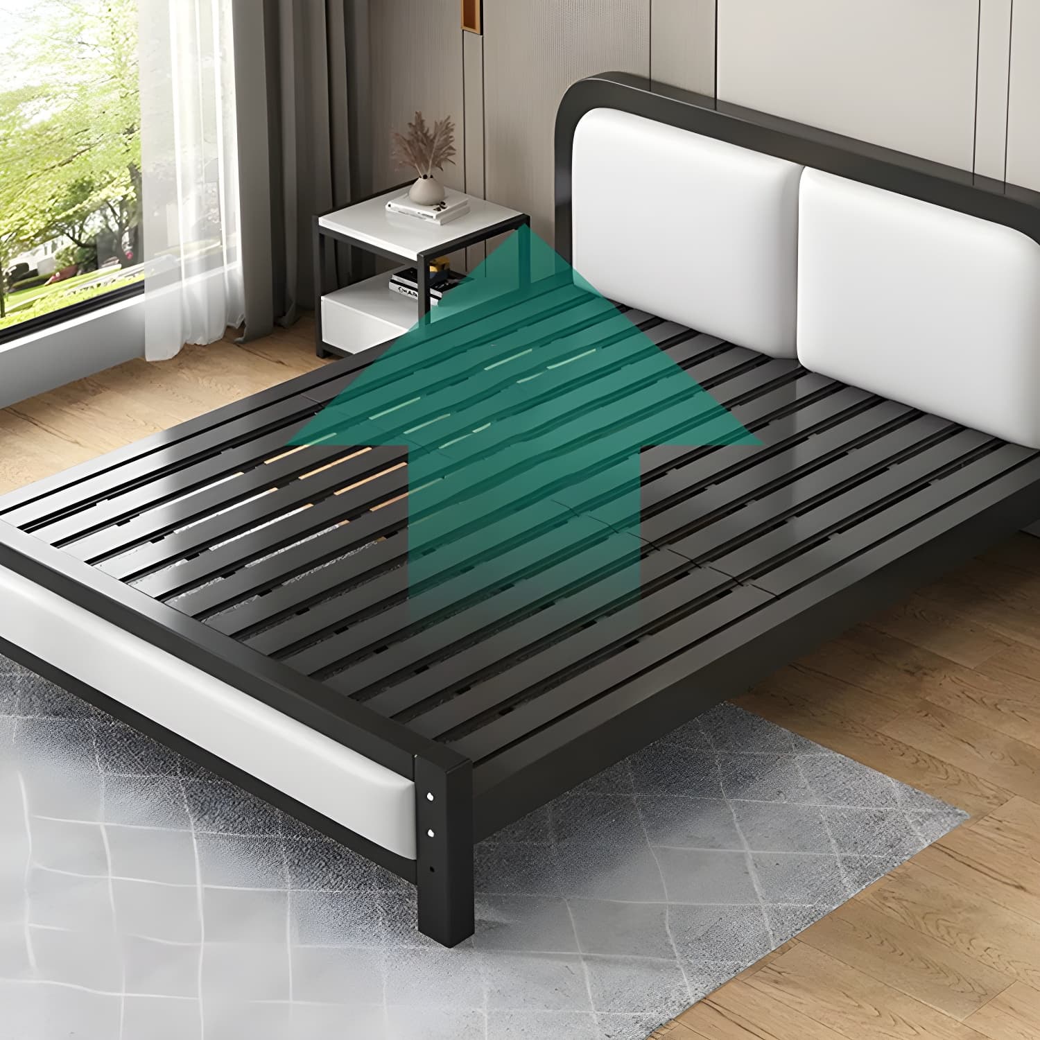 Modern Metal Panel Bed in White/Midnight Black with Easy Assembly thumbnail 8