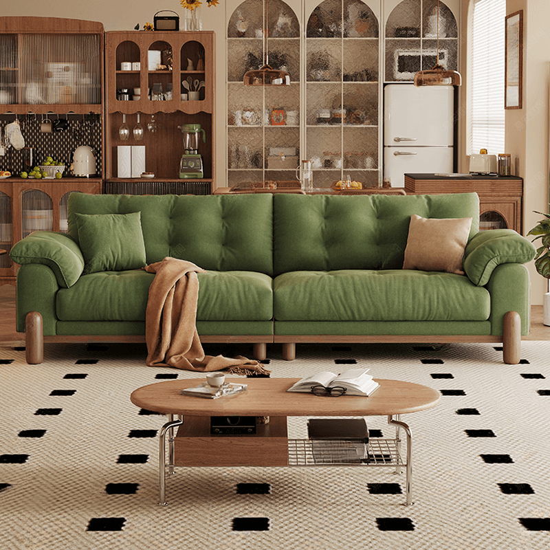 Straight Dark Green Sofa, Seats 2/1-seater, Horizontal Orientation, Button-tufted thumbnail 1