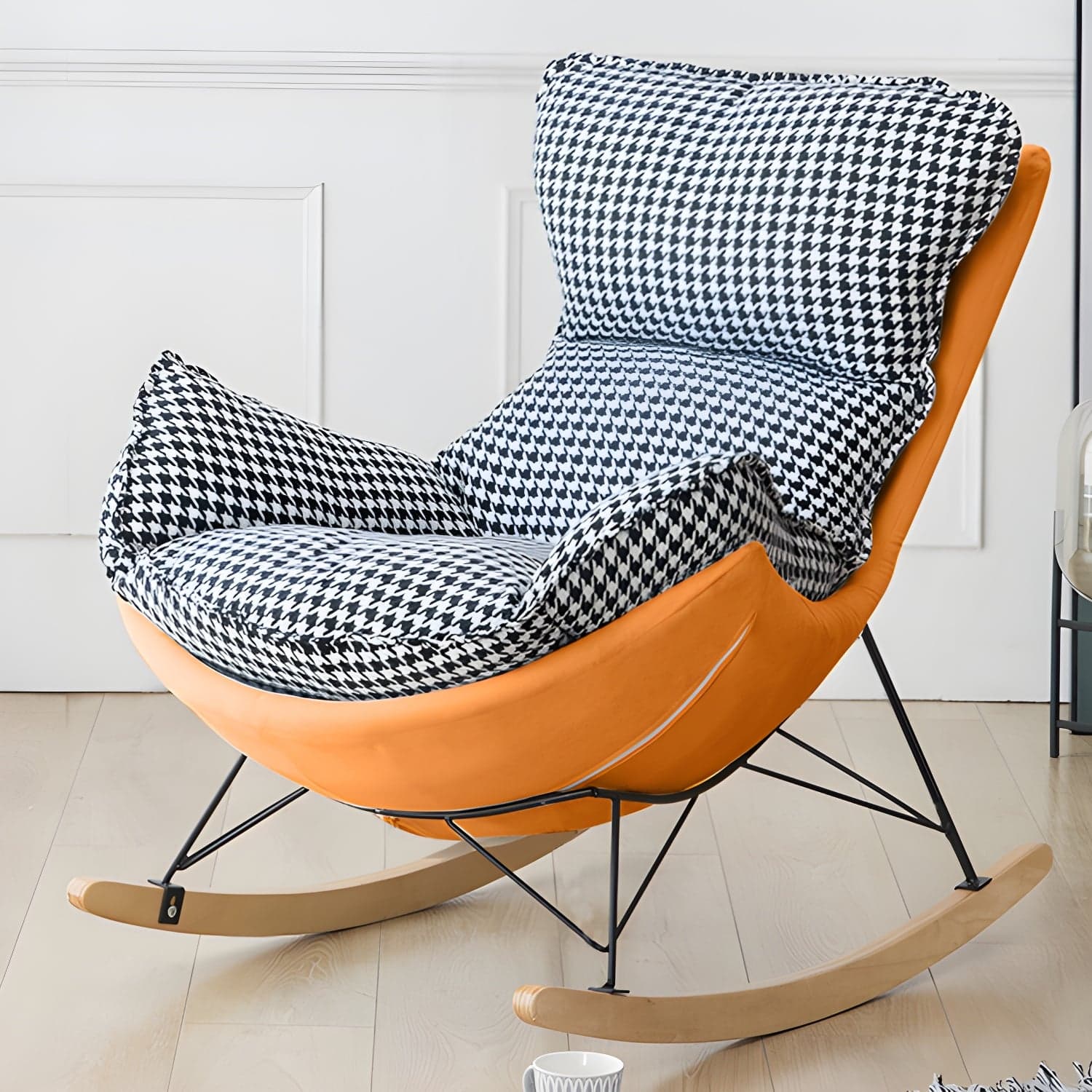Stylish and Comfortable Modern Upholstered Rocking Chair with Removable Back Cushion thumbnail 8