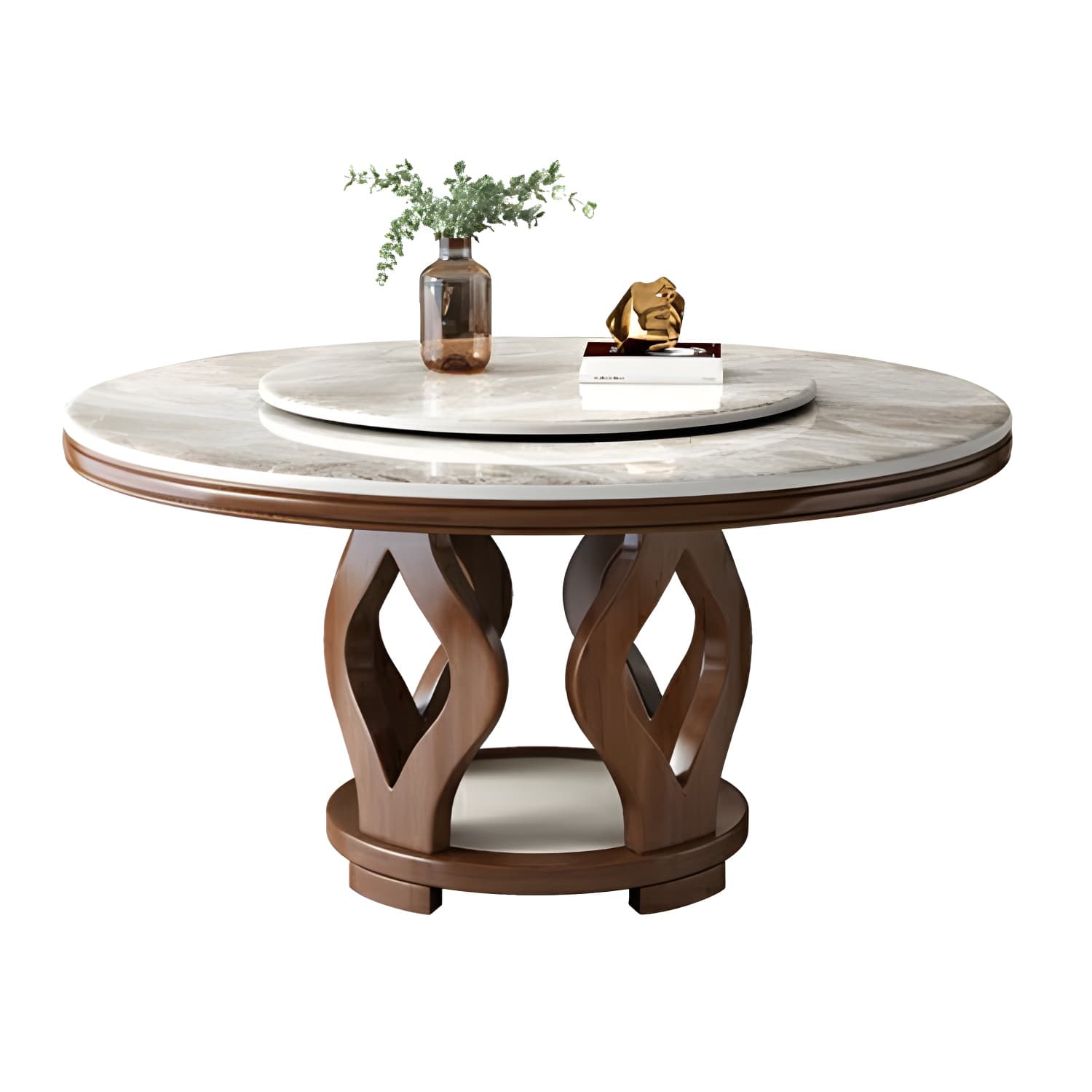 Elegant Medium Wood Round Dining Table Set in Gray with Pedestal Base thumbnail 5