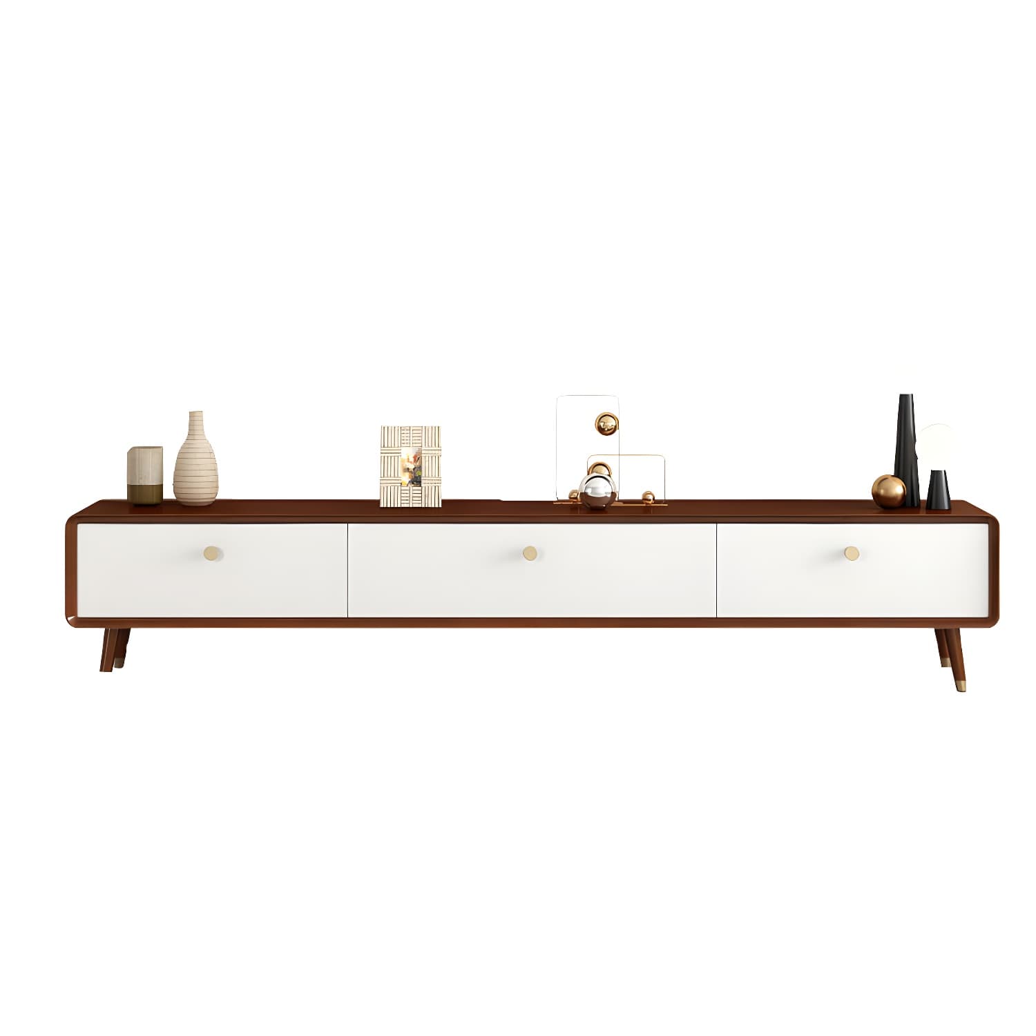 Solid Wood 13.78" H TV Stand Nordic 2 Drawers TV Stand Console thumbnail 3