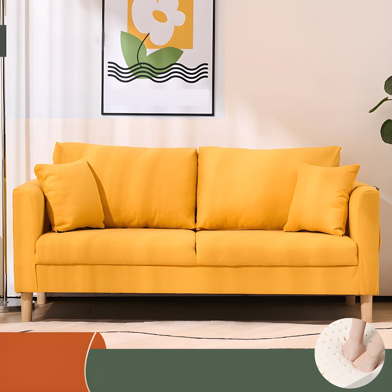 21.25" High Sofa with 2 Pillows Velvet Tuxedo Arm Sofa with Storage thumbnail 10