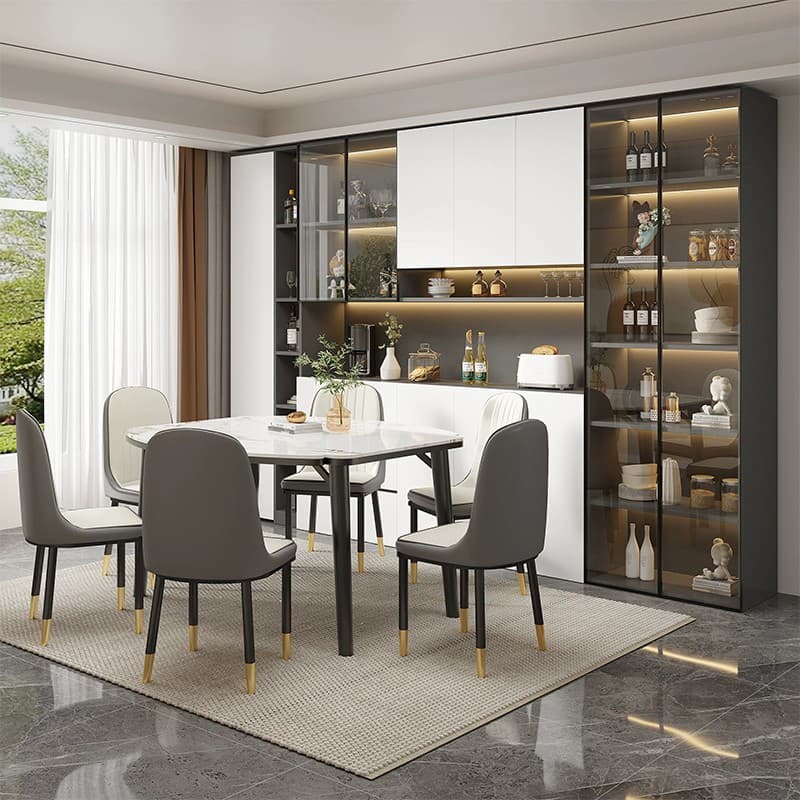White Modern Buffet Cabinet with Cabinets and Shelves, Full Assembly Needed