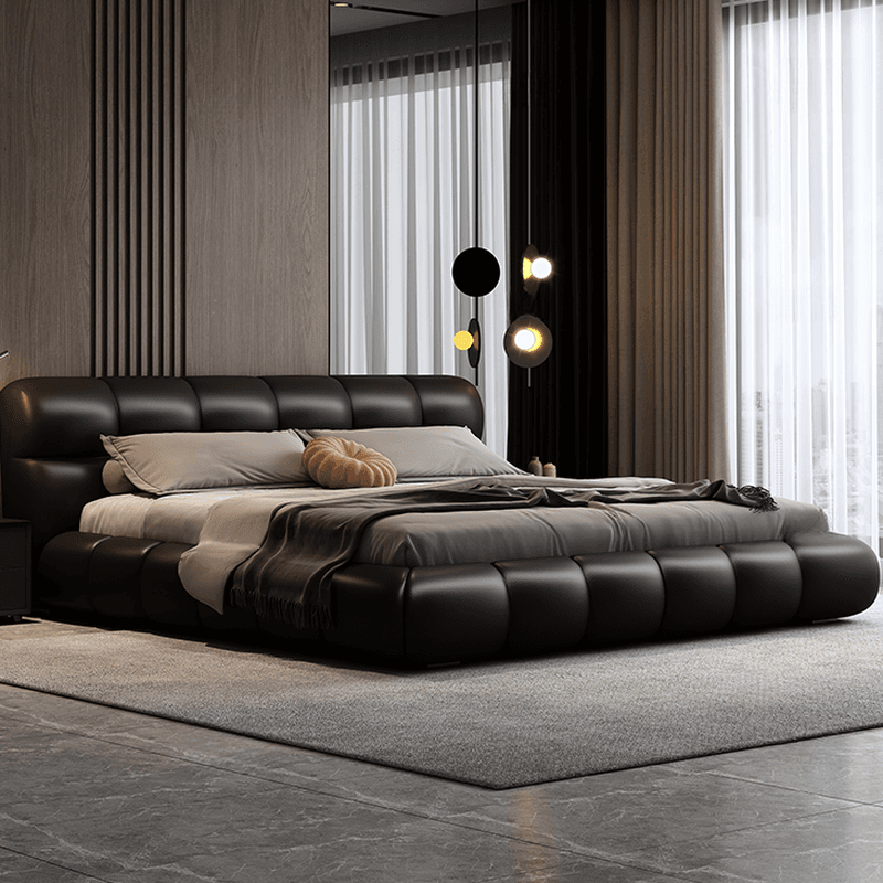 Tool-Free Assembly Padded Frame Rectangle Genuine Leather Solid Color Sponge Pallet Bed Frame for Living Room, Lift Up Storage Included/Not Included thumbnail 1