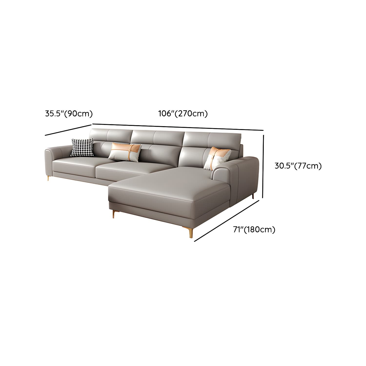 Modern Gray Faux Leather Sectional Sofa with Pillow Top Arms and Wood Frame thumbnail 19