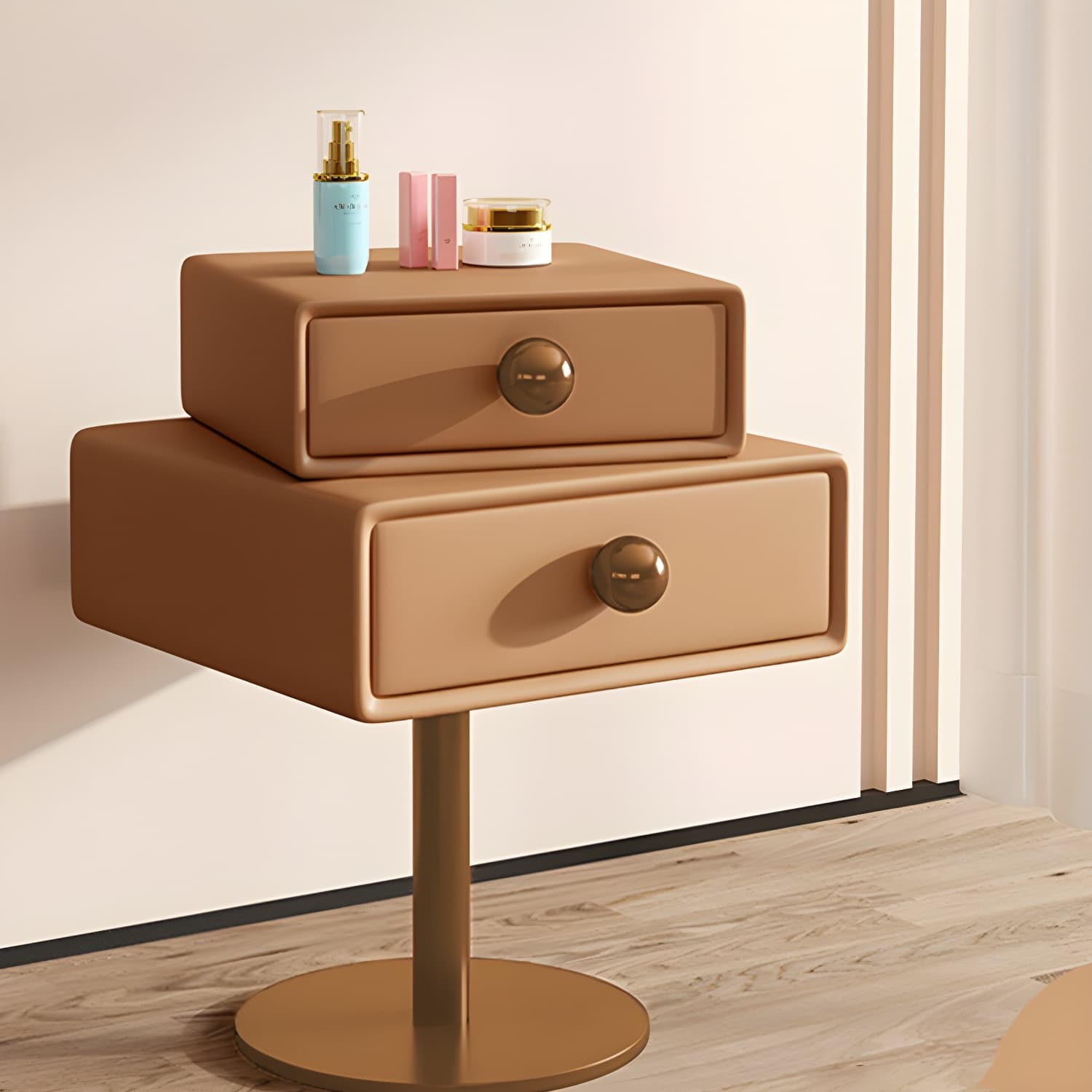 Modern Faux Leather Drawer Storage Nightstand in Narrow for Bedroom thumbnail 15