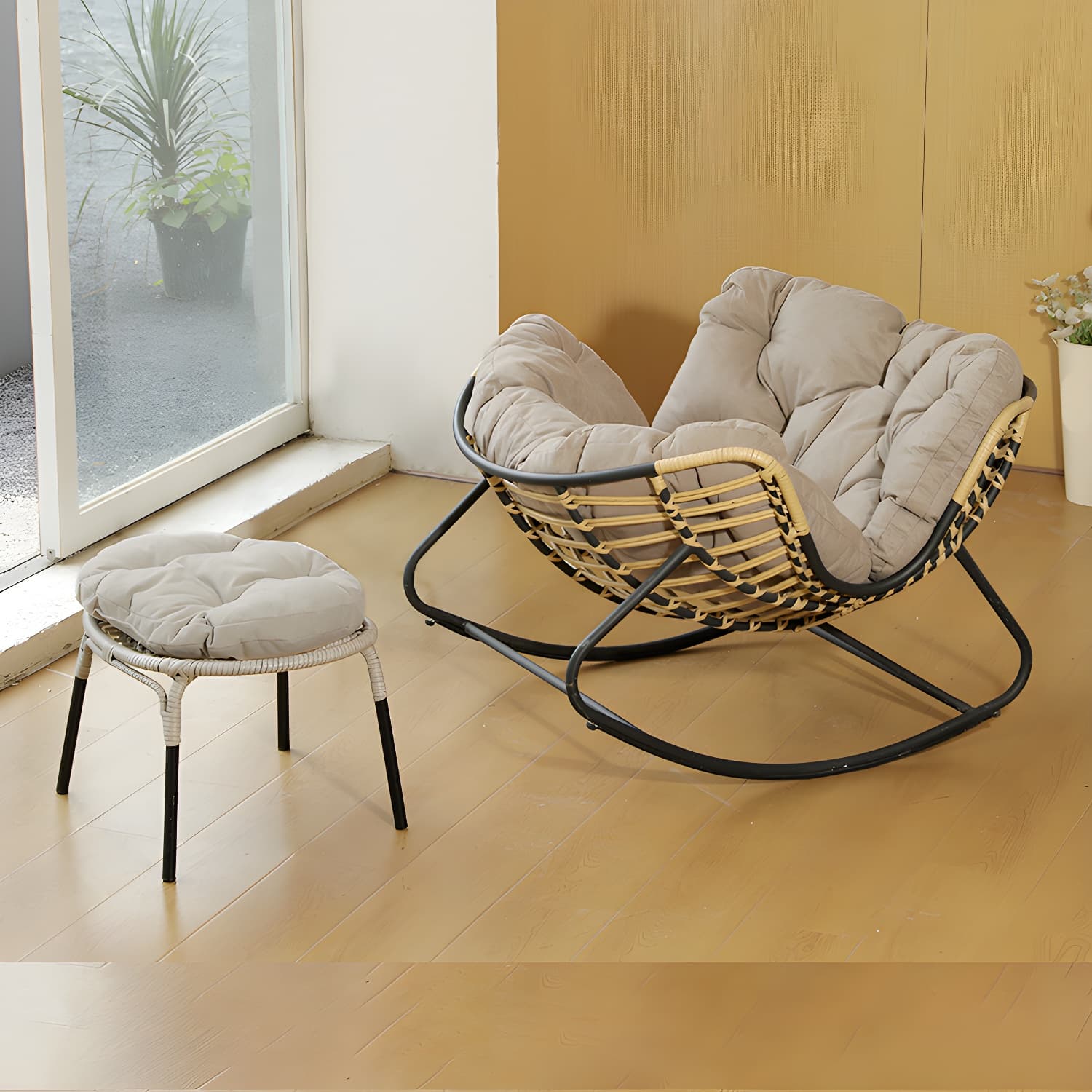 Modern Metal Upholstered Rocking Chair with Removable Back Cushion - Perfect Addition to Your Porch thumbnail 12