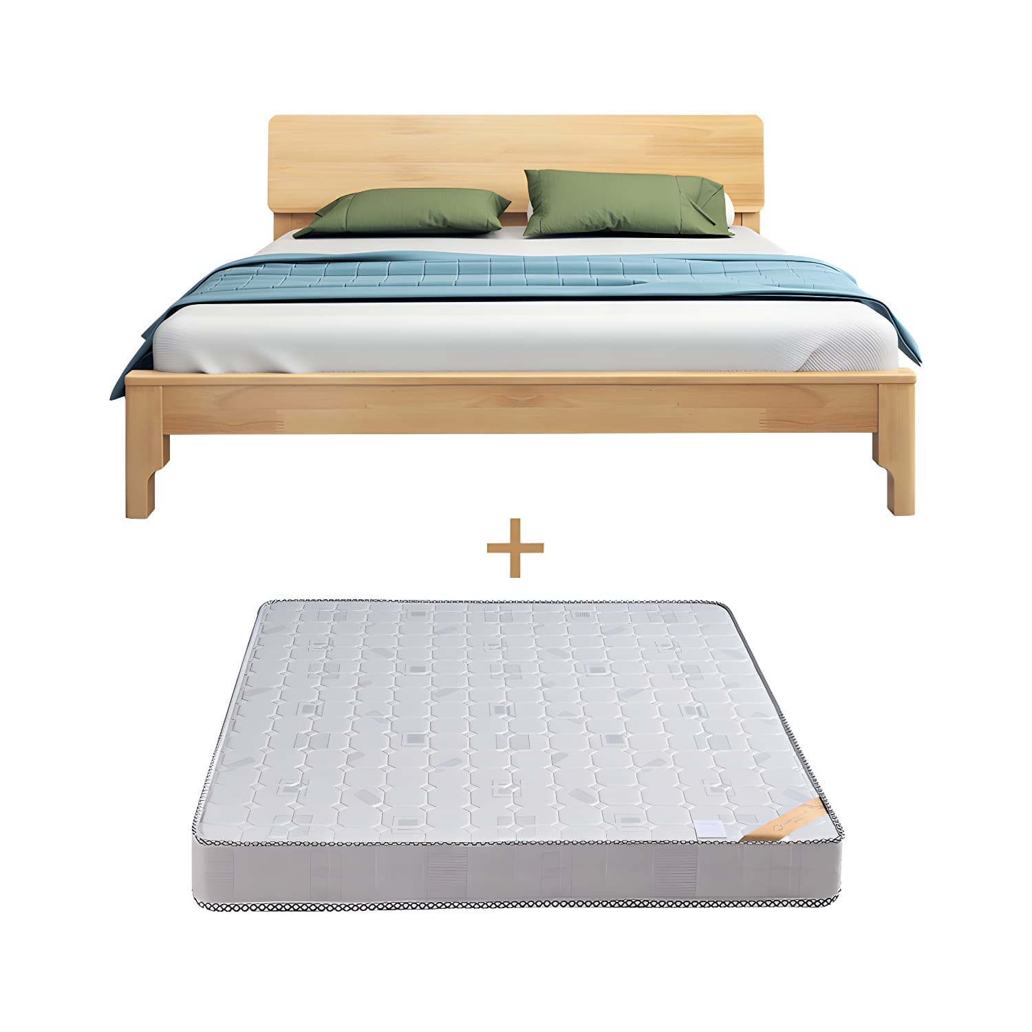 Scandinavian Solid Wood Bed with Rectangle Headboard and 4 Legs thumbnail 13