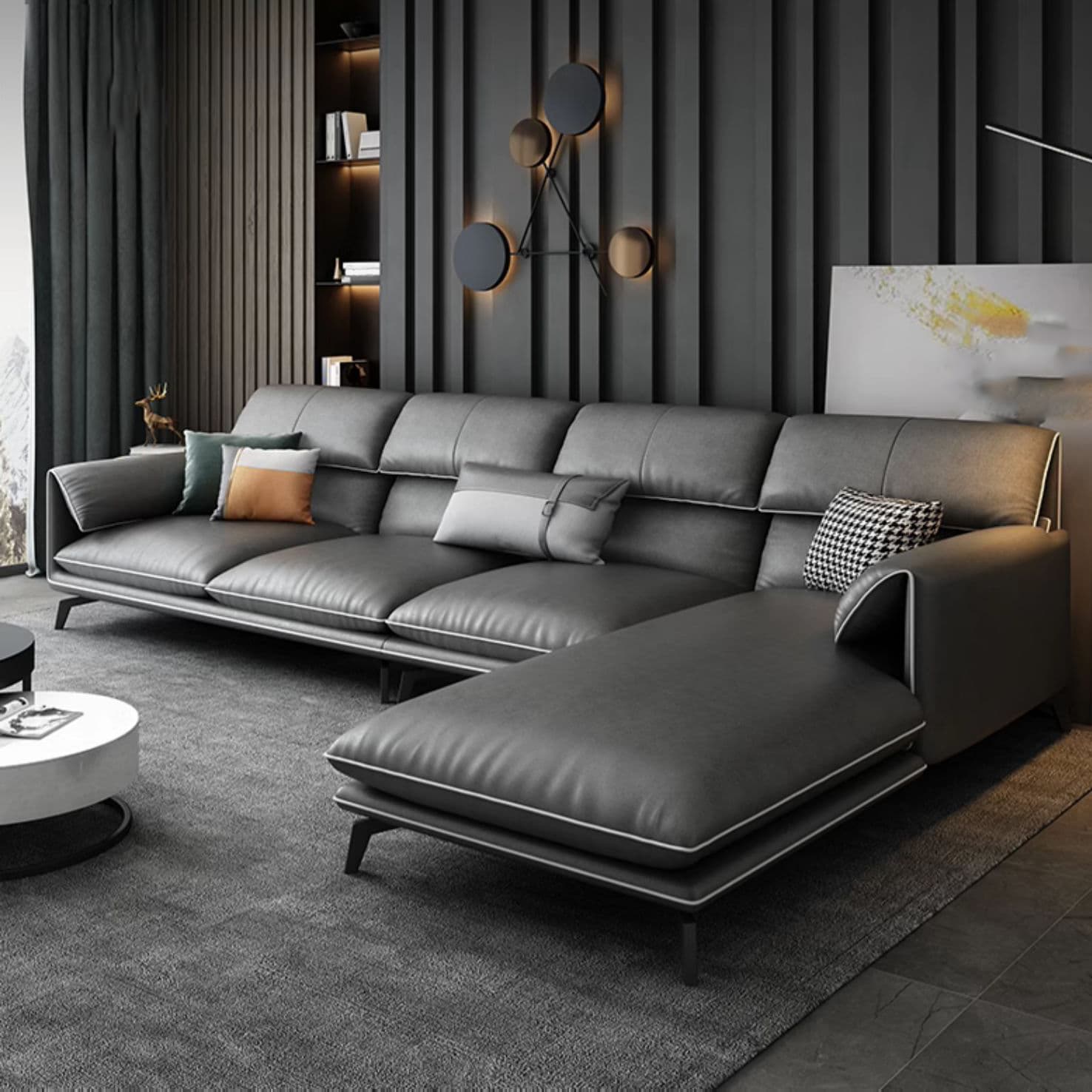 Modern Gray Stationary Sectional Sofa with Wood Frame and Pillow Top Arm thumbnail 3