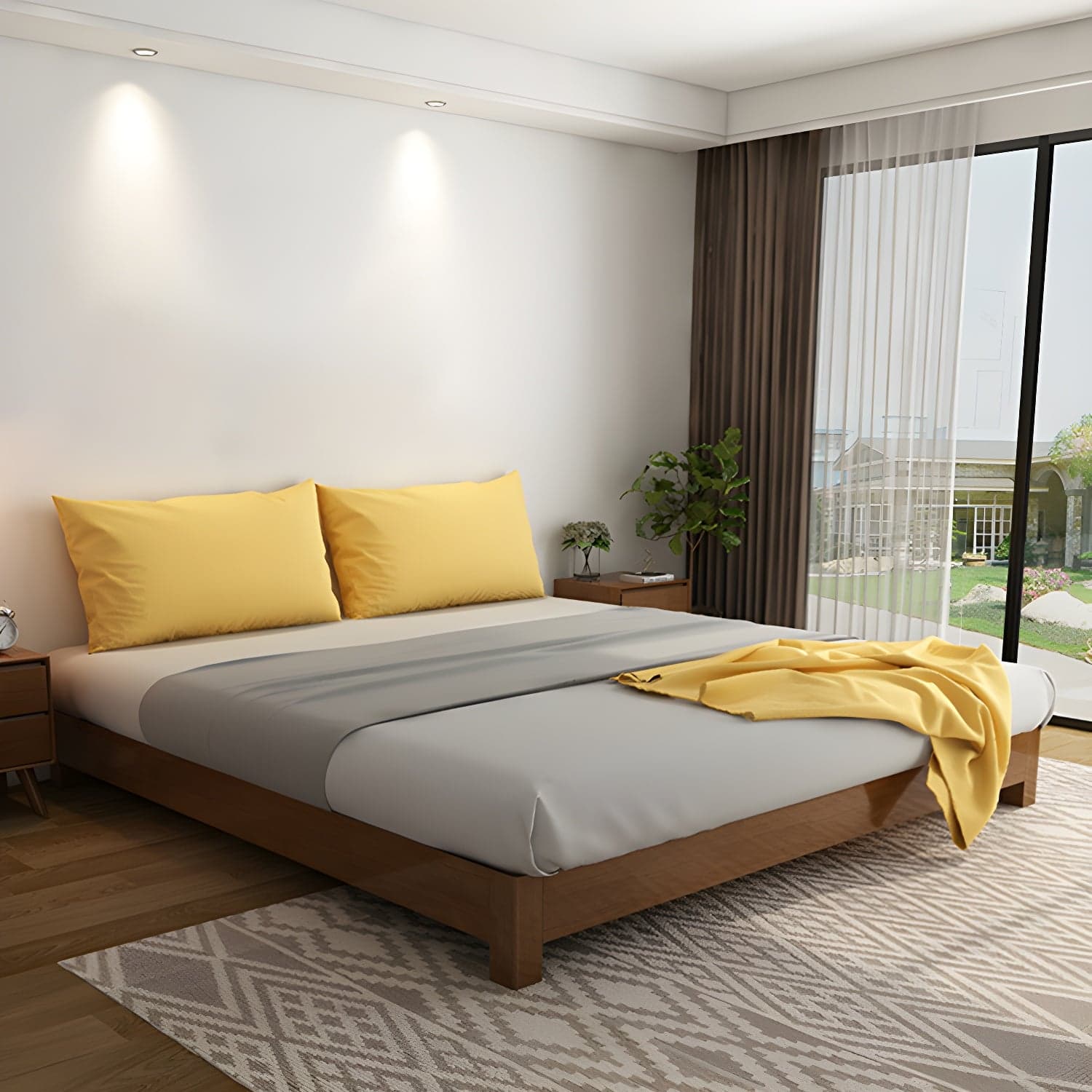 Scandinavian Solid Wood Platform Bed 9.8" H Bed Frame with Mattress thumbnail 2