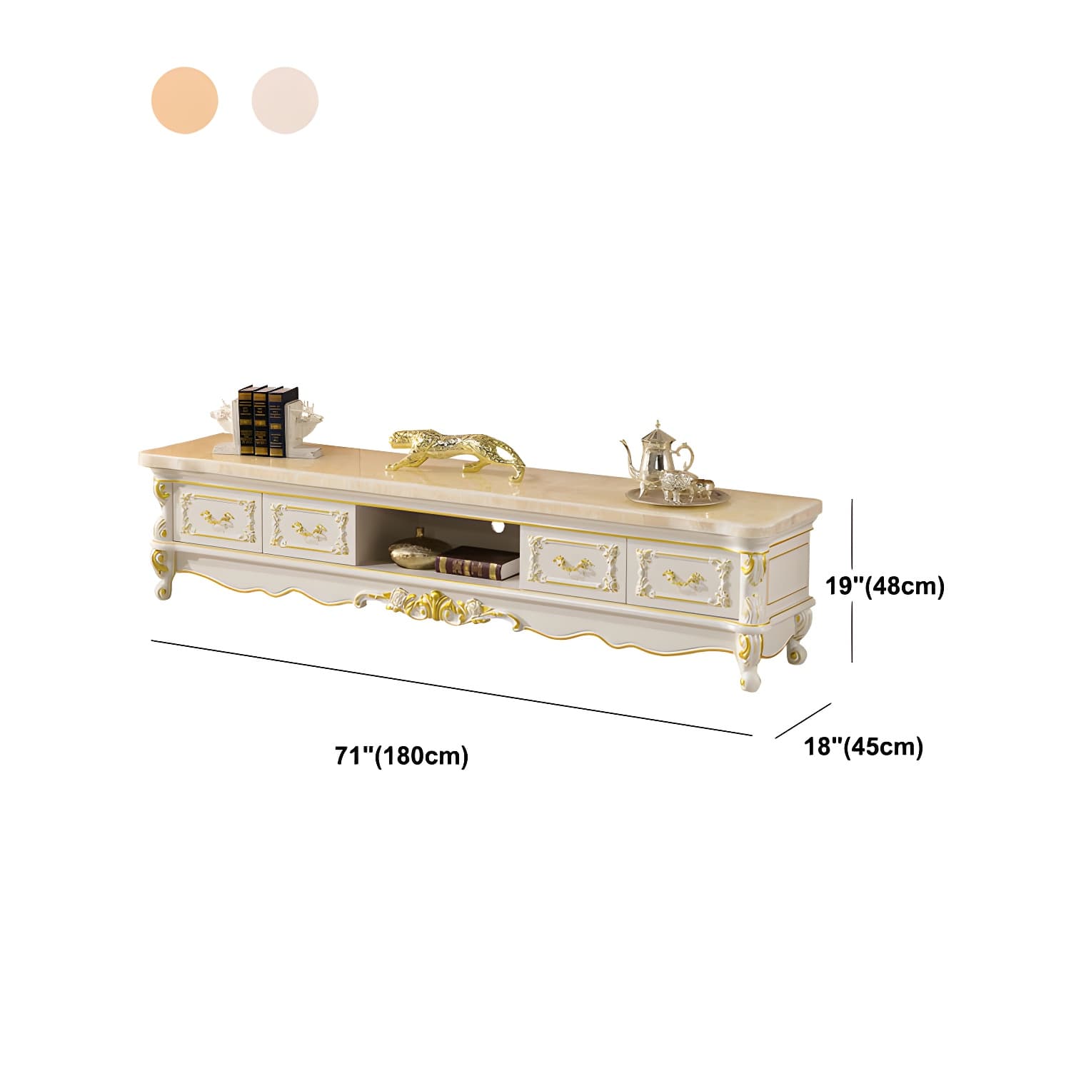 Traditional Marble Top TV Cabinet Solid Wood Crafted TV Stand for Living Room thumbnail 12