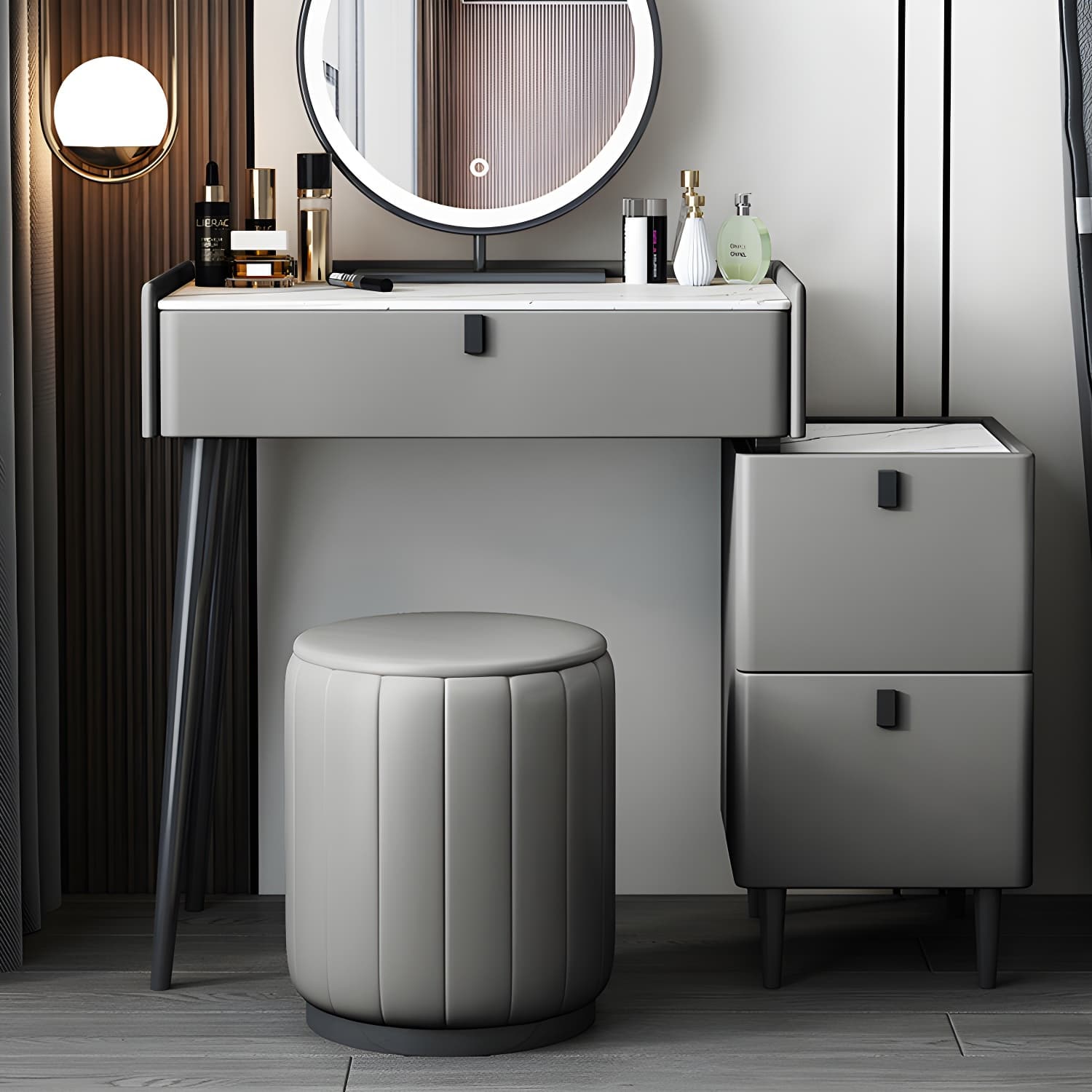 1/3 Drawers Vanity Set with Stool Modern Stone Top Dressing Table thumbnail 5