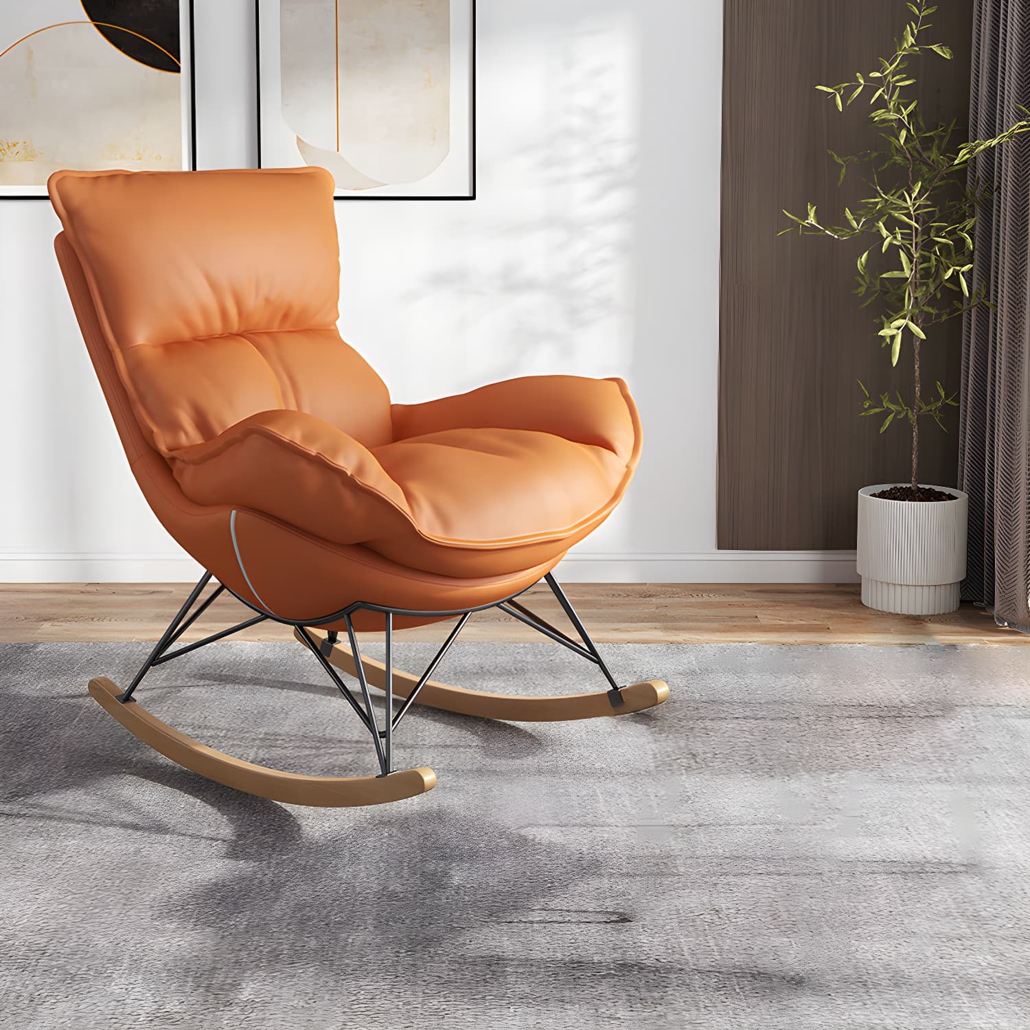 Contemporary Rocking Chair Faux Leather Waterproof Glider Chair with Removable Cushions thumbnail 13
