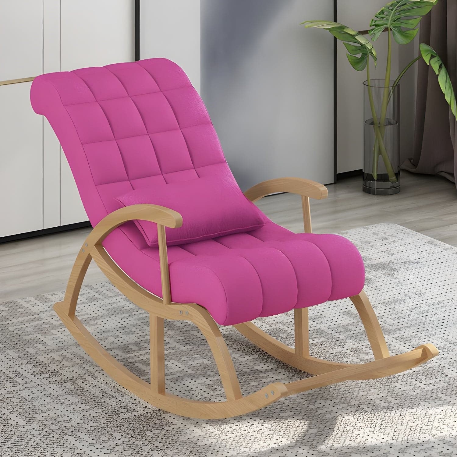 Stylish Contemporary Fabric Rocking Chair with Natural Wood Legs thumbnail 9